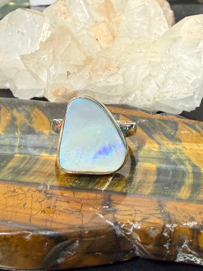 🌈 Solid Australian Opal Ring — “Keeper of Light”, size 8 Crystal Wellness