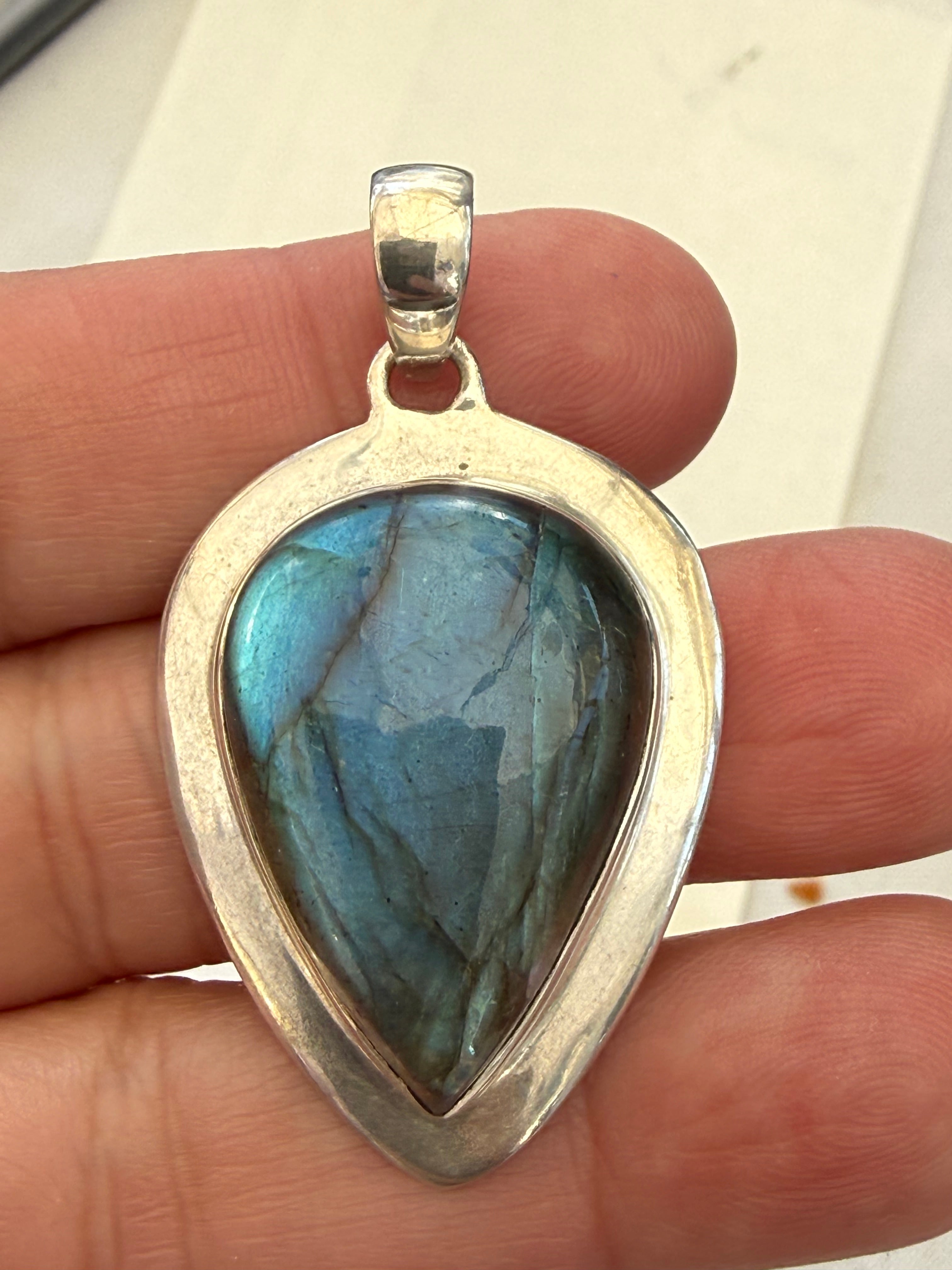 Celestial Light Labradorite Silver Pendant 34mmx36mm Crystal Wellness