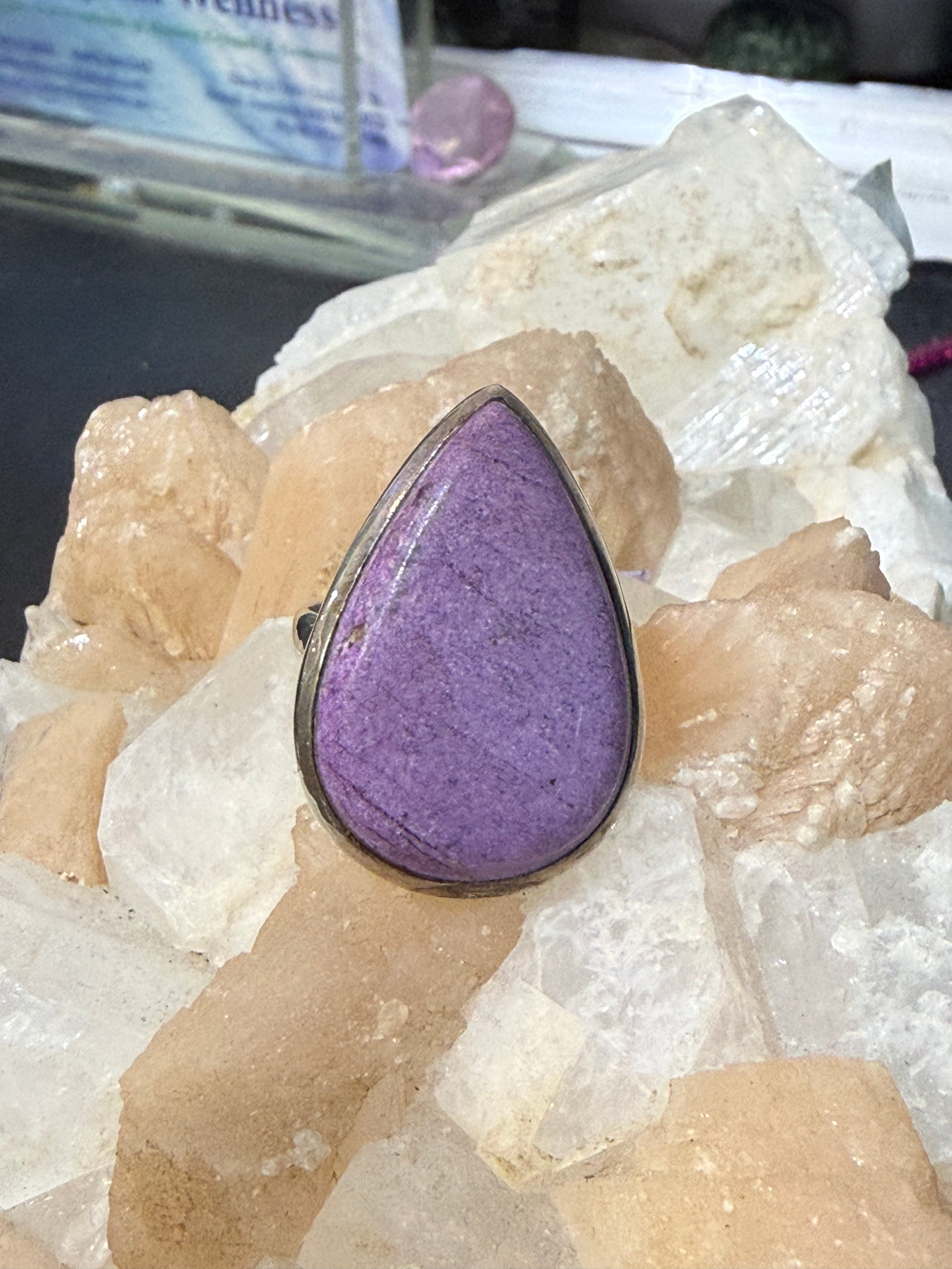 Purpurite Ring, size 9 adjustable - Stone of Spiritual Freedom, Intuition & Transformation Crystal Wellness