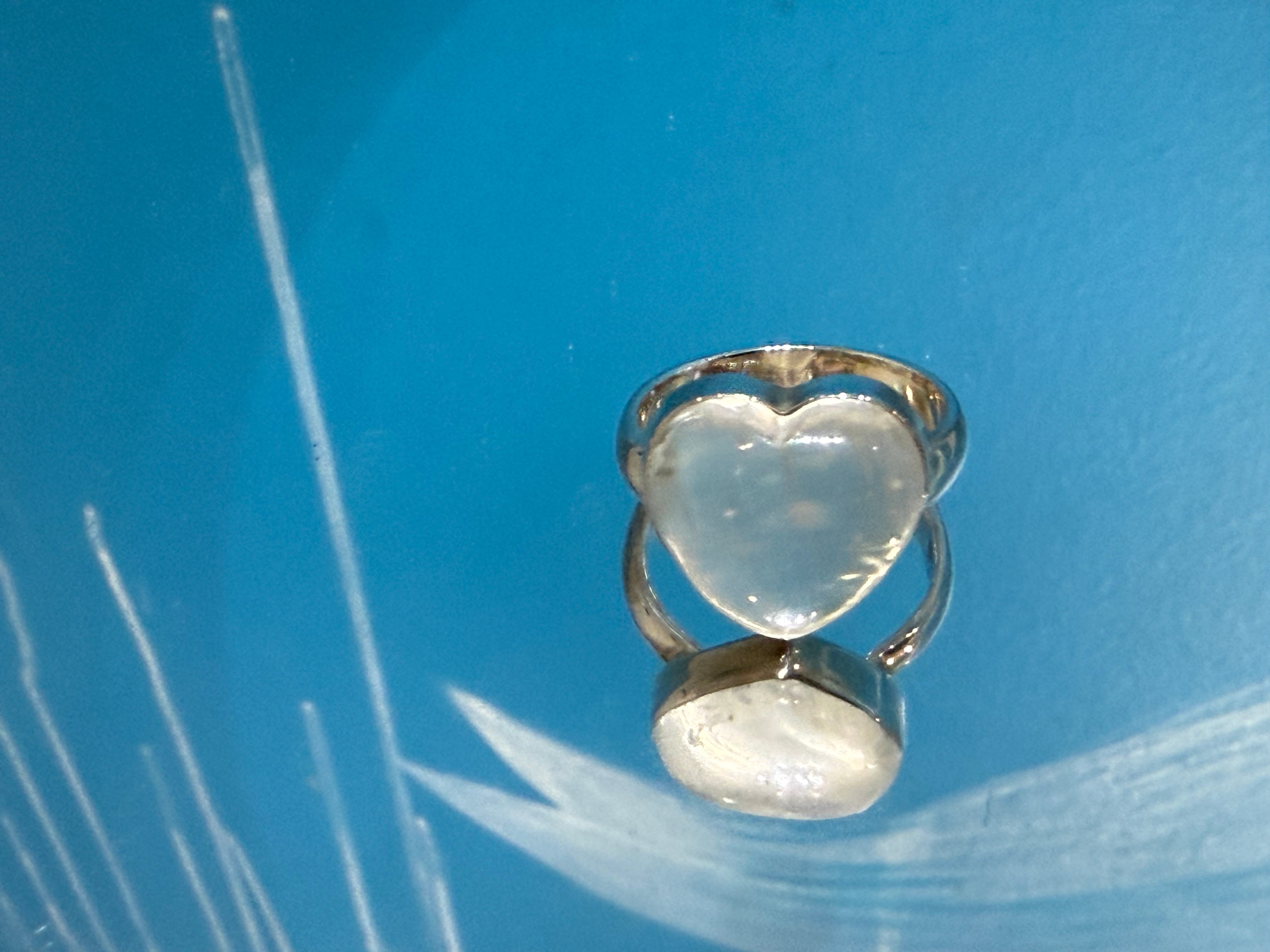 Selenite Heart Shape Ring, size 8.5 – Clarity, Peace & Divine Light Crystal Wellness