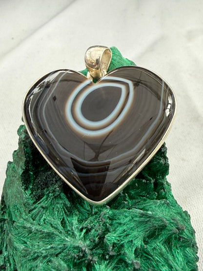 Black Banded Agate Silver Pendant 35mmx35mm Crystal Wellness