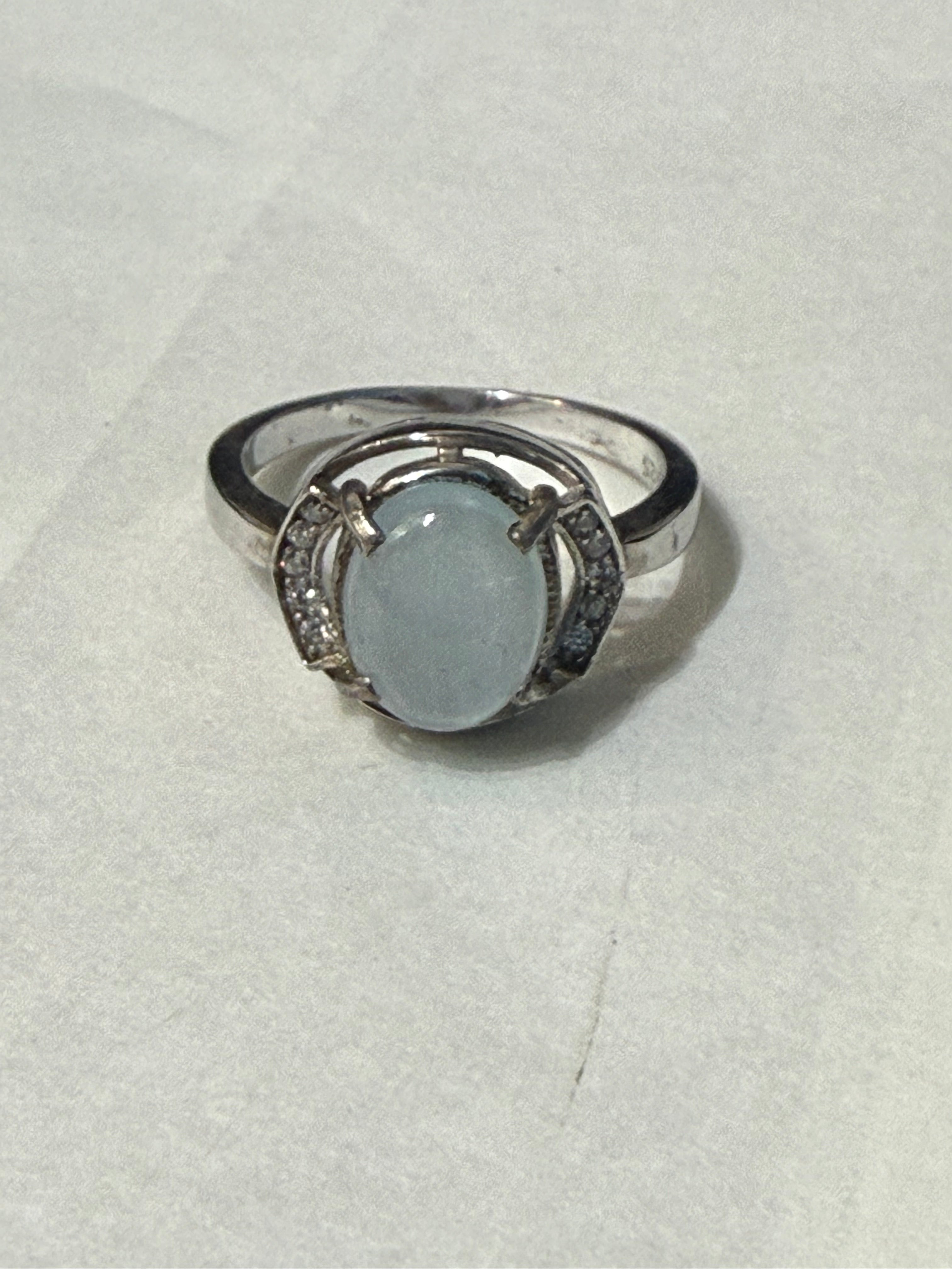 Ocean Light Aquamarine & Zircon Ring – Sterling Silver Size 6.5 Crystal Wellness