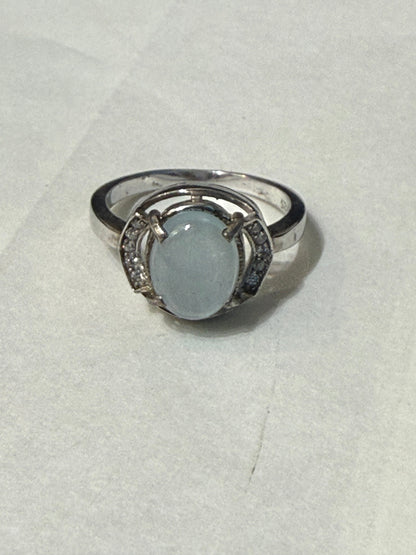 Ocean Light Aquamarine & Zircon Ring – Sterling Silver Size 6.5 Crystal Wellness