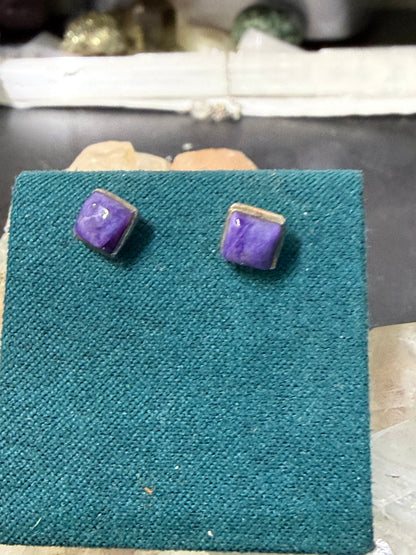Charoite Stud Earrings – Stone of Transformation & Divine Guidance, 5mmx5mm Crystal Wellness