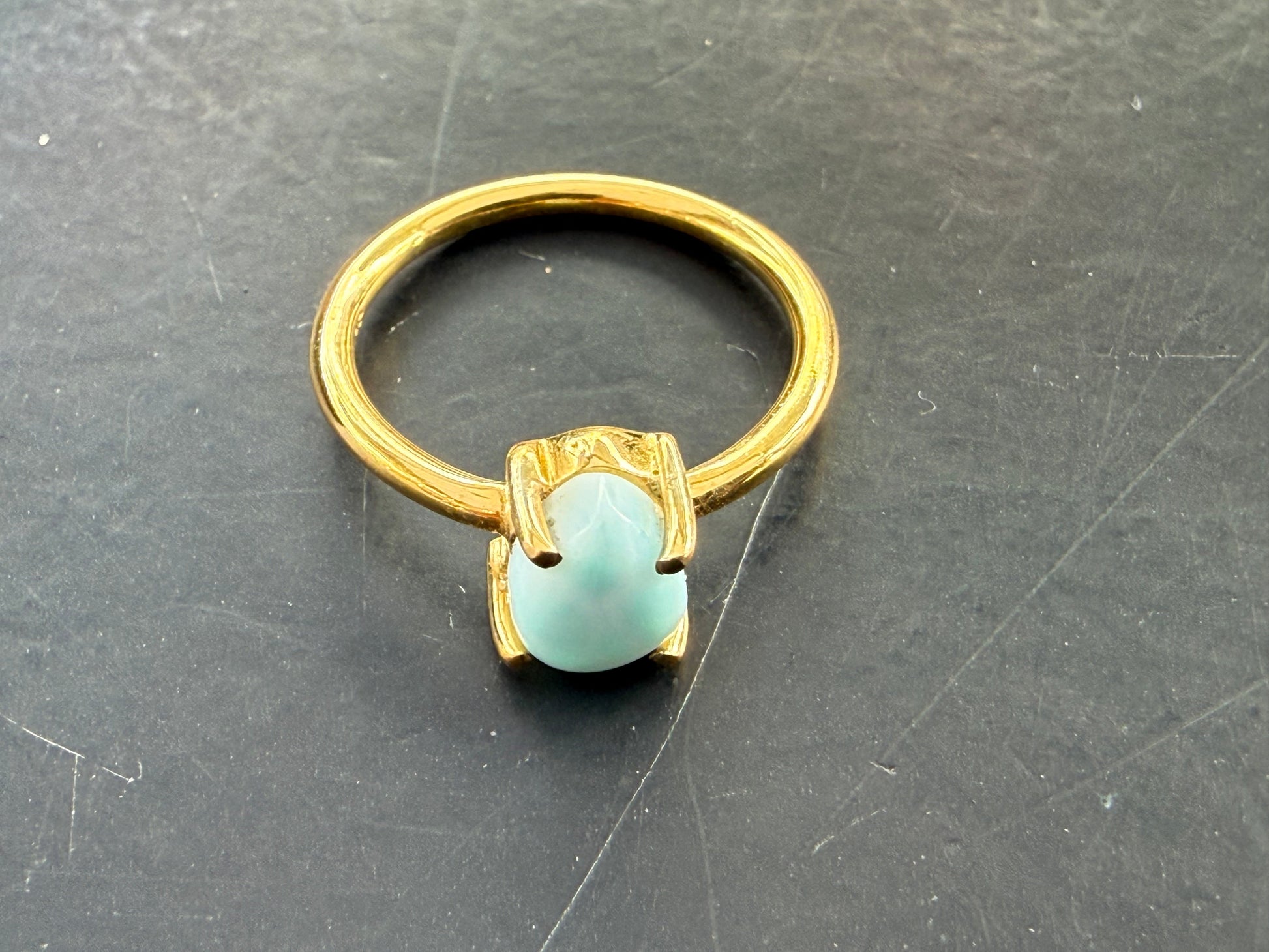 Larimar Vermeil 18 Carat Gold Ring – Stone of Serenity, Communication & Divine Calm, size 3 Crystal Wellness