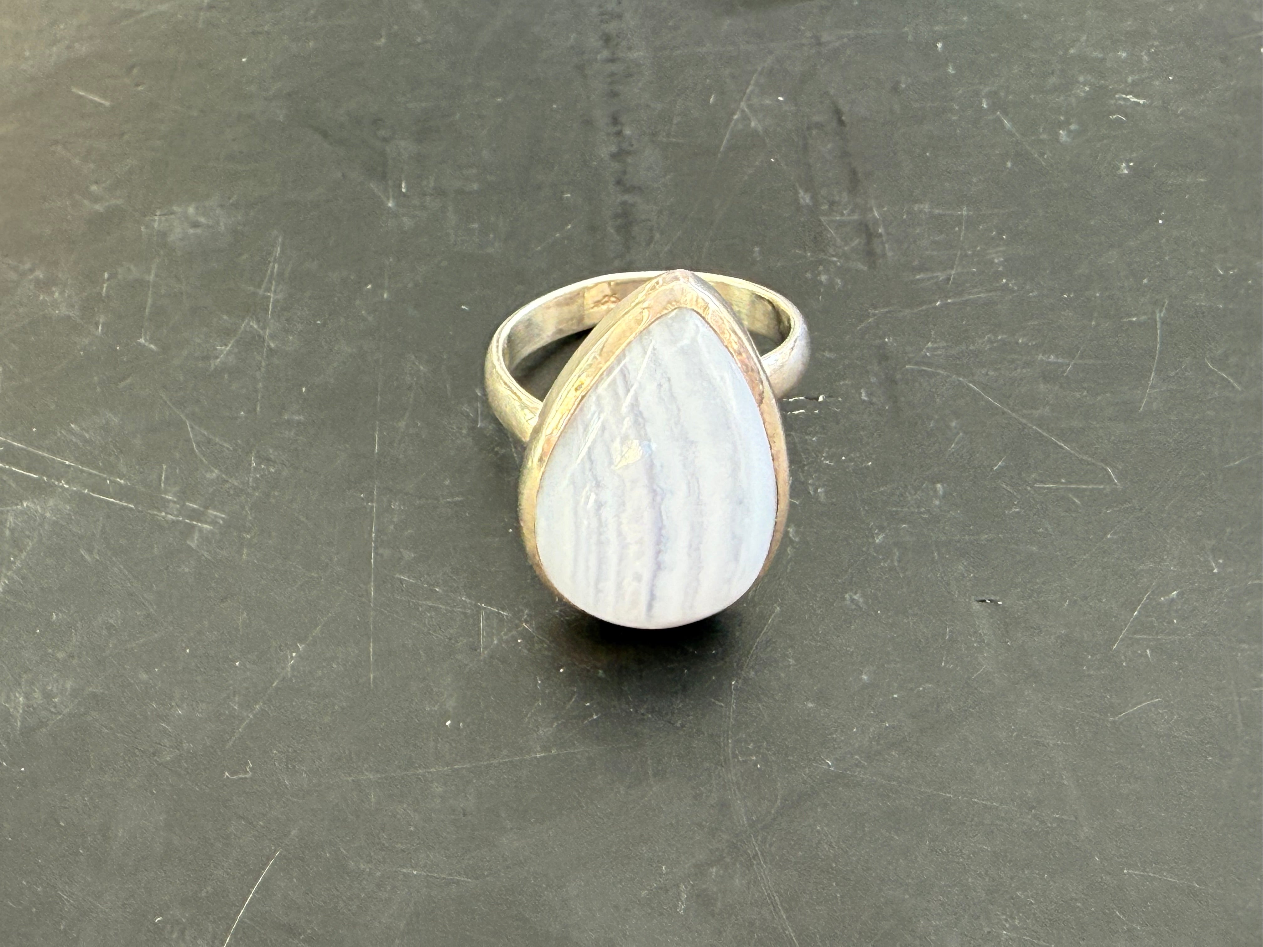 Blue Chalcedony Ring, size 8 adjustable – Serenity, Gentle Wisdom & Heartfelt Communication Crystal Wellness