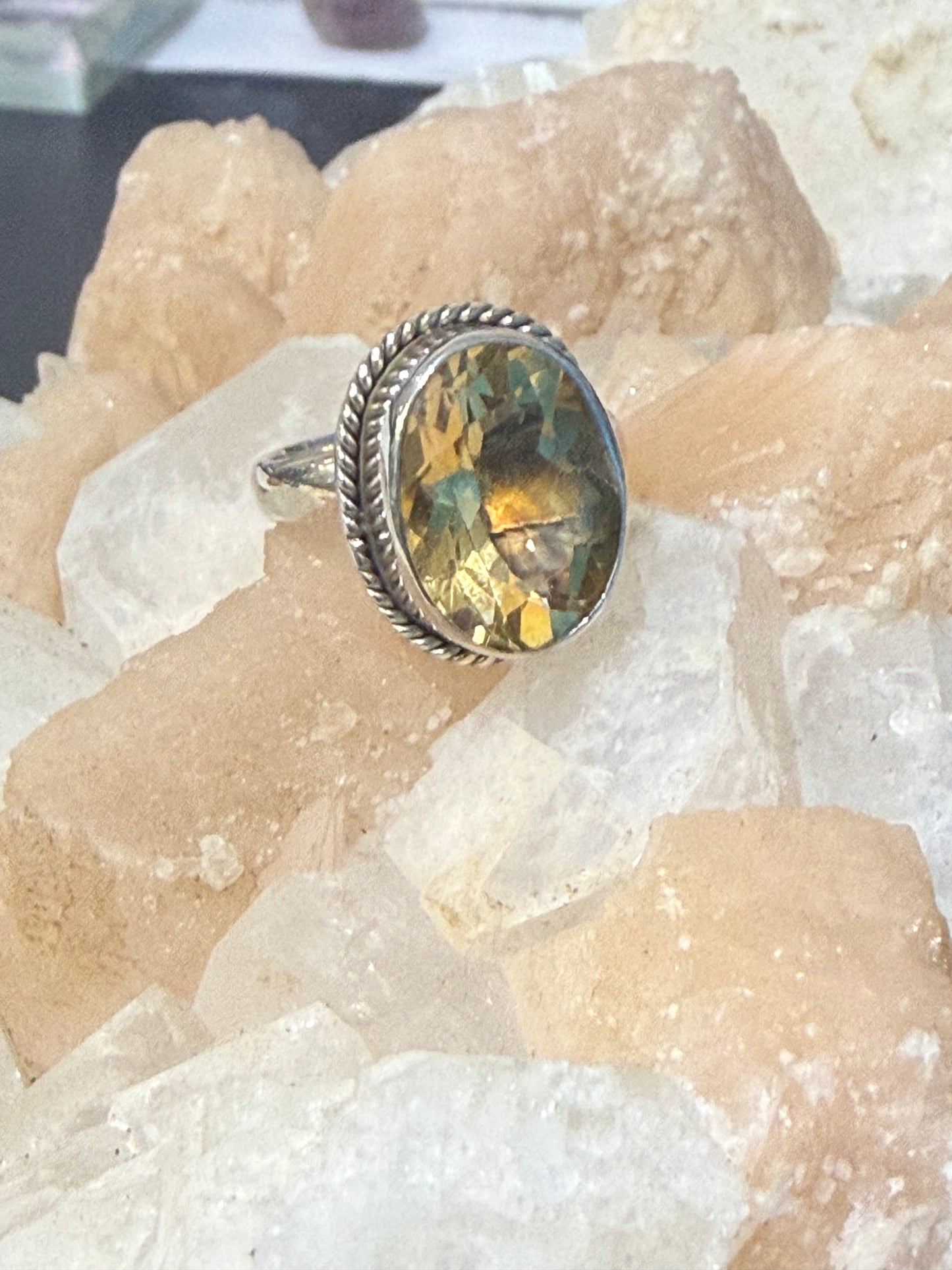 Citrine 925 Sterling Silver Ring Size 6 Adjustable Crystal Wellness