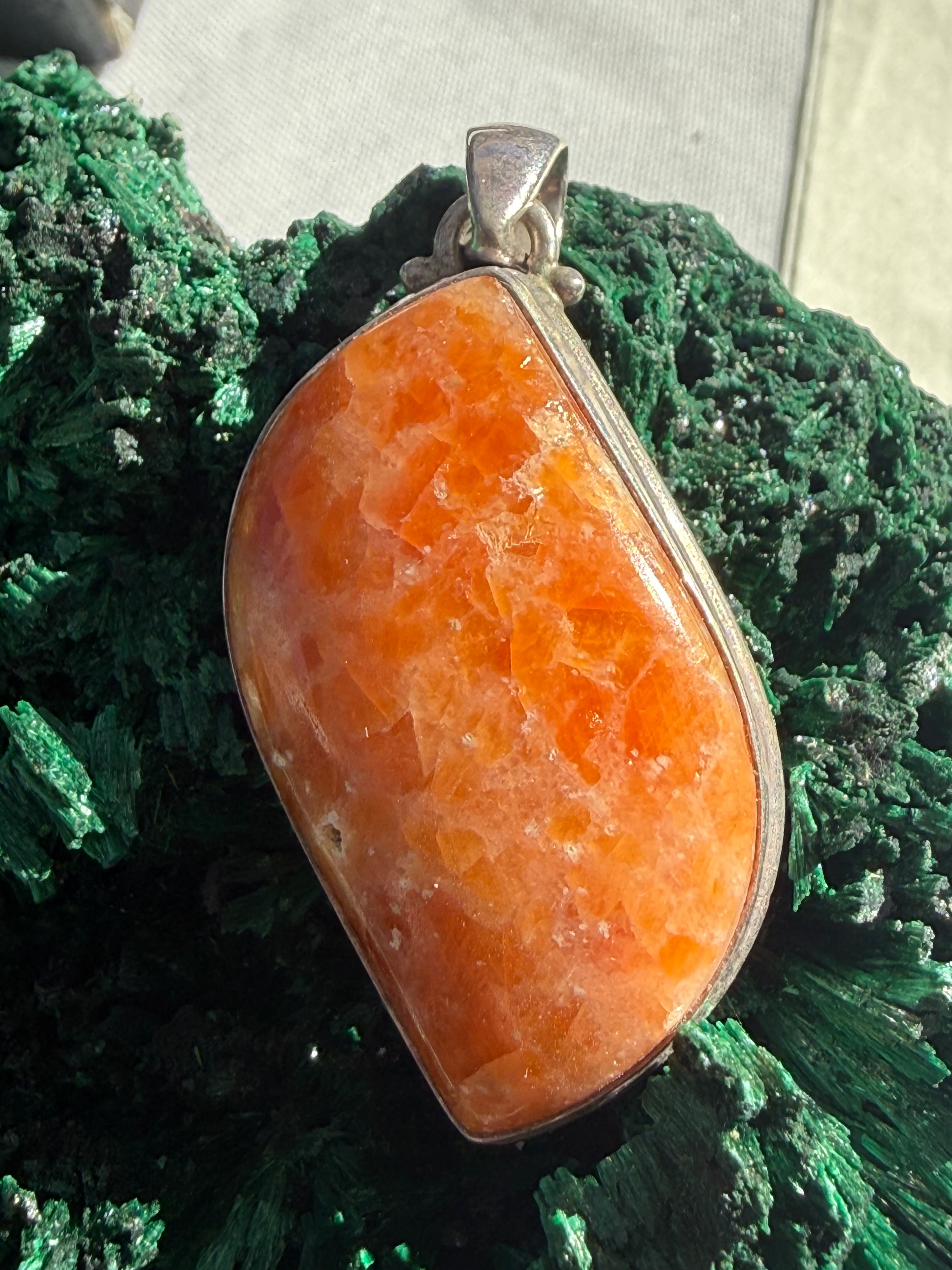 🧡 Orange Calcite Radiance Silver Pendant Crystal Wellness