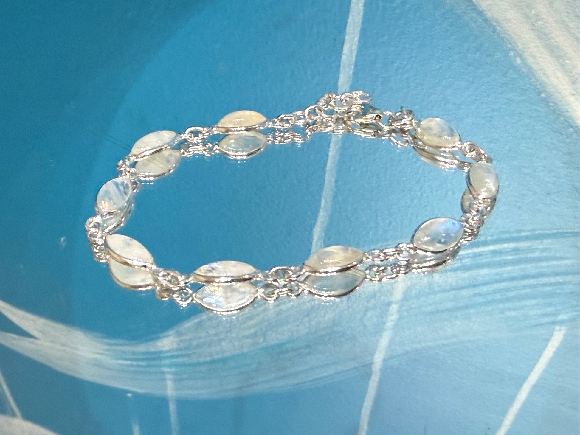 Moonstone Silver Bracelet, 20cm Crystal Wellness
