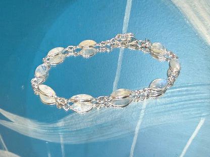 Moonstone Silver Bracelet, 20cm Crystal Wellness