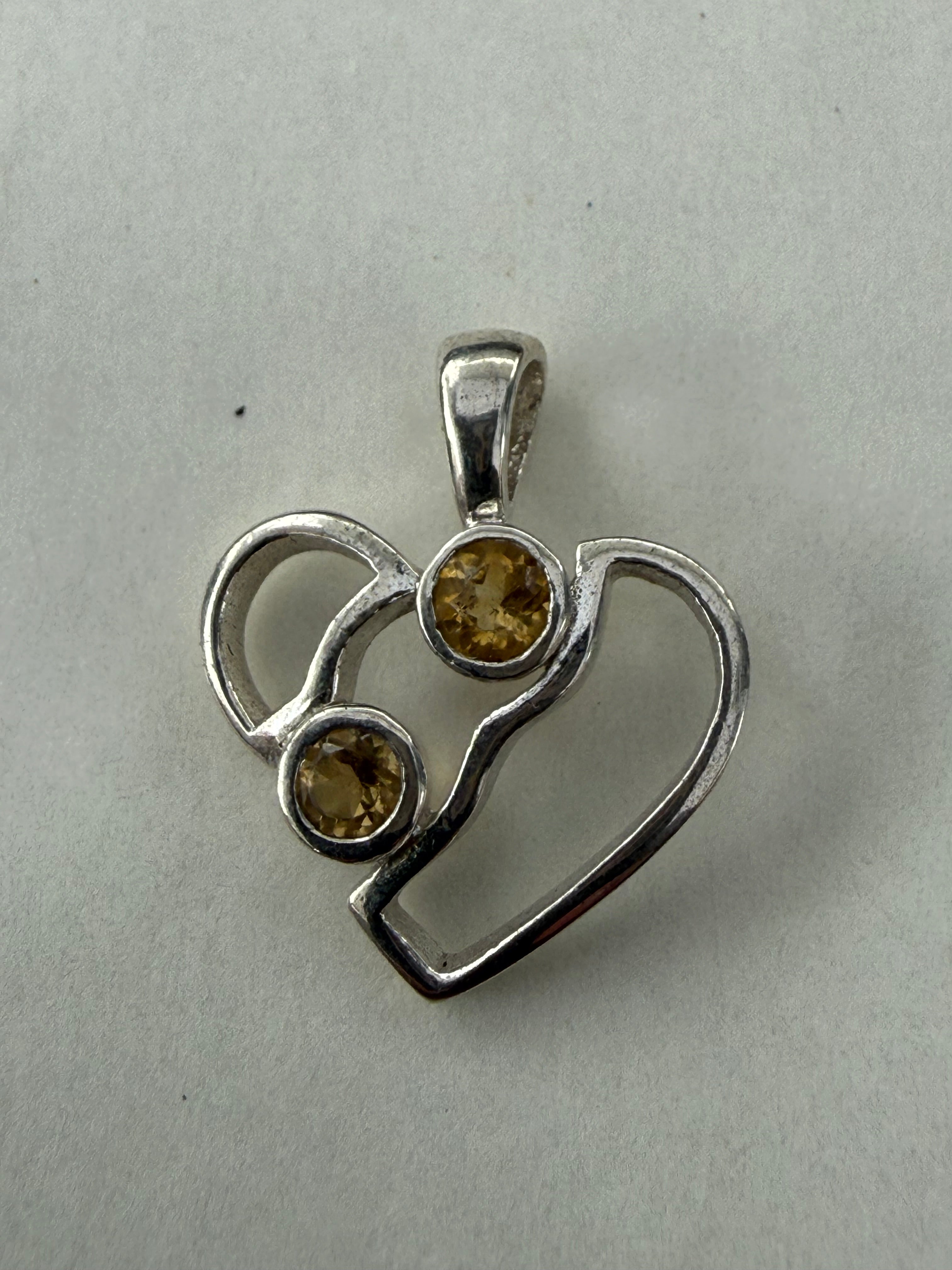 Heart of Light — Citrine Silver Pendant 20mmx19mm Crystal Wellness