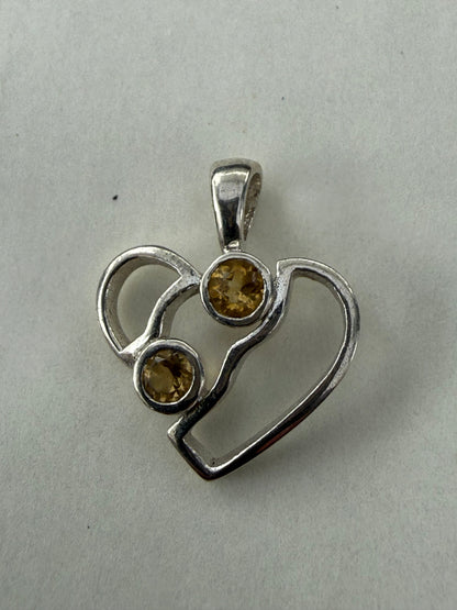 Heart of Light — Citrine Silver Pendant 20mmx19mm Crystal Wellness