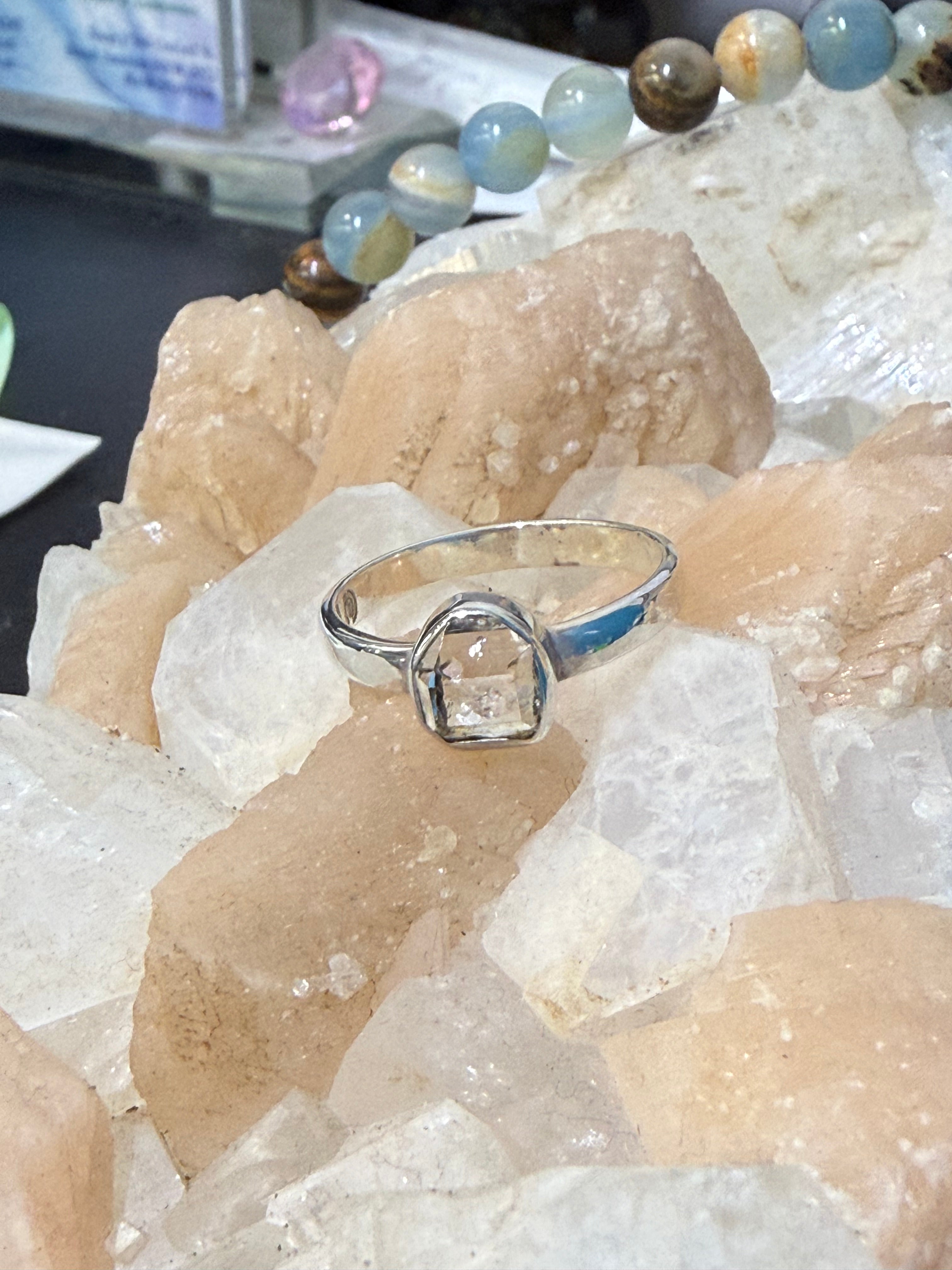 Herkimer Diamond Ring, size 9 – Clarity, Light & Amplified Energy Crystal Wellness