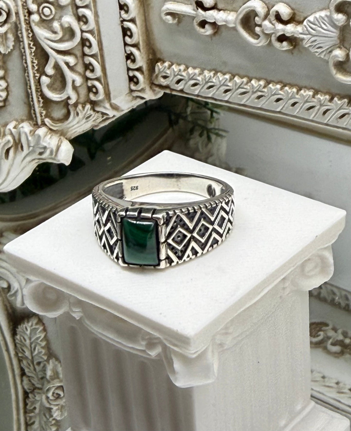 Malachite Sterling Silver Men’s Ring – Size 10 Crystal Wellness