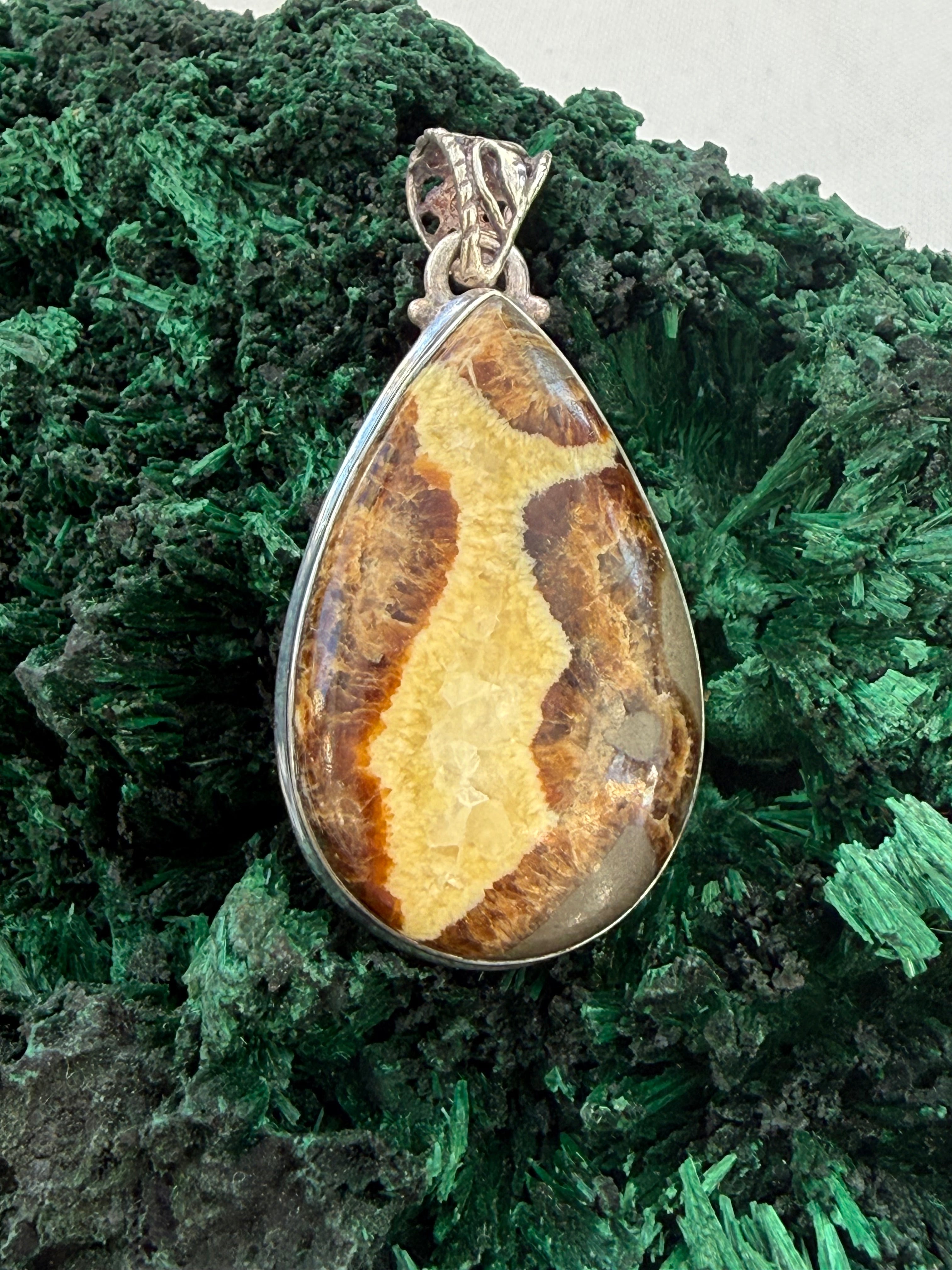 Ancient Earth Wisdom Septarian Sterling Silver Pendant 40mmx23mm Crystal Wellness