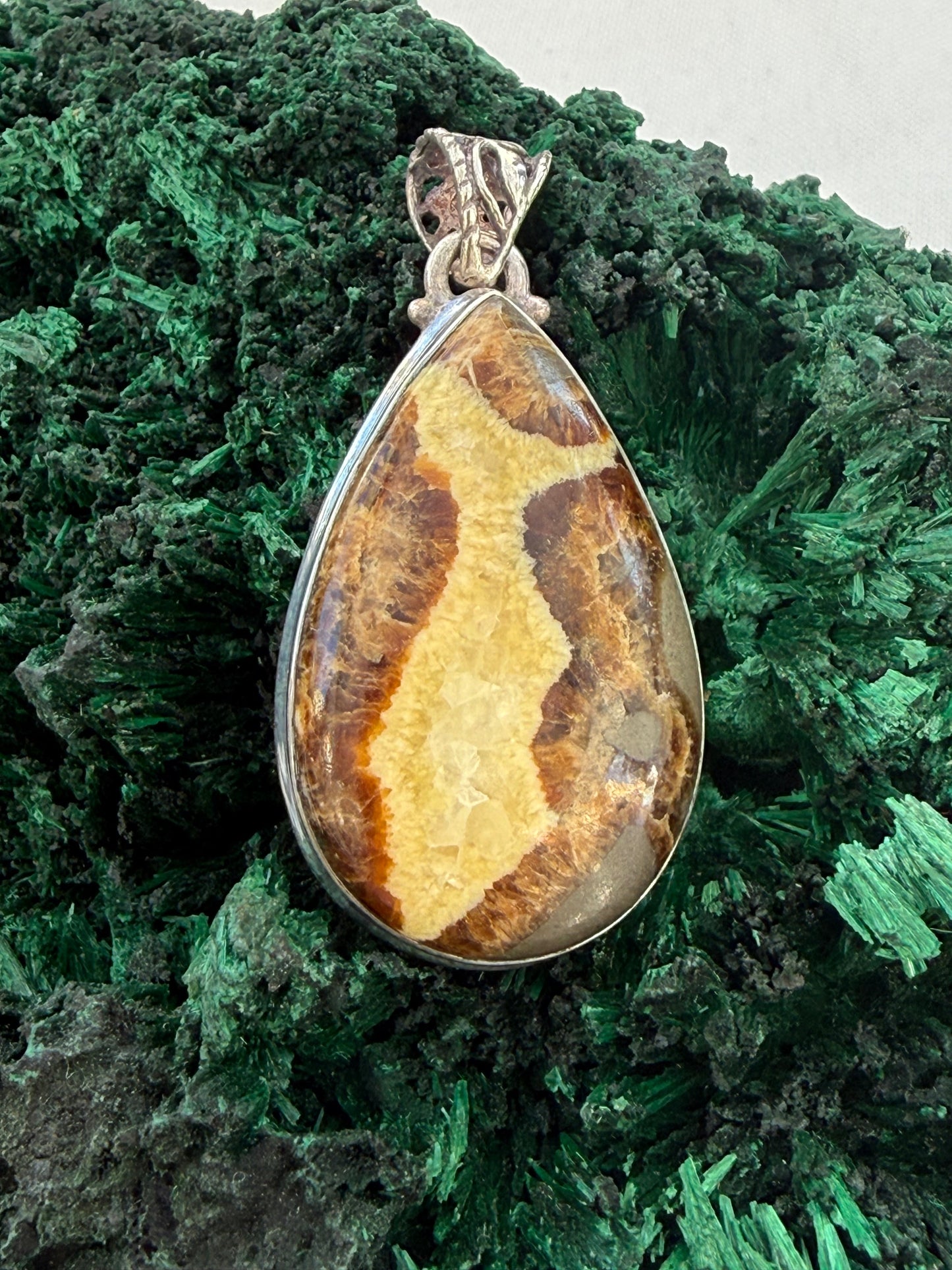 Ancient Earth Wisdom Septarian Sterling Silver Pendant 40mmx23mm Crystal Wellness