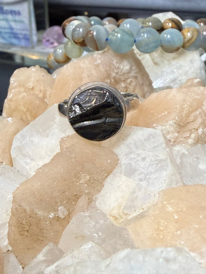 Elite Shungite 925 Sterling Silver Rectangle Ring Size 7.5 Crystal Wellness