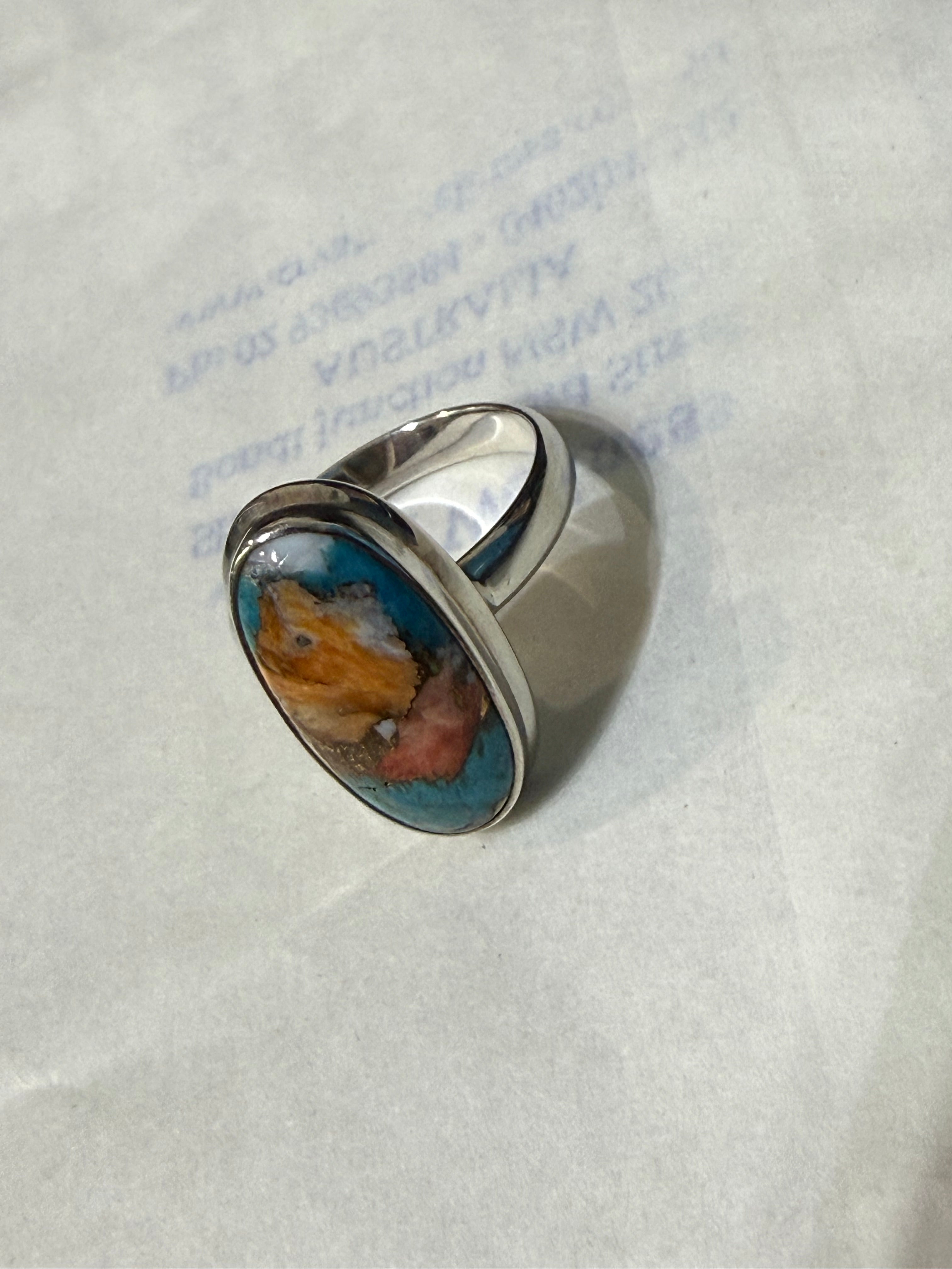 Spiny Oyster Turquoise 925 Sterling Silver Ring Size 9 Crystal Wellness
