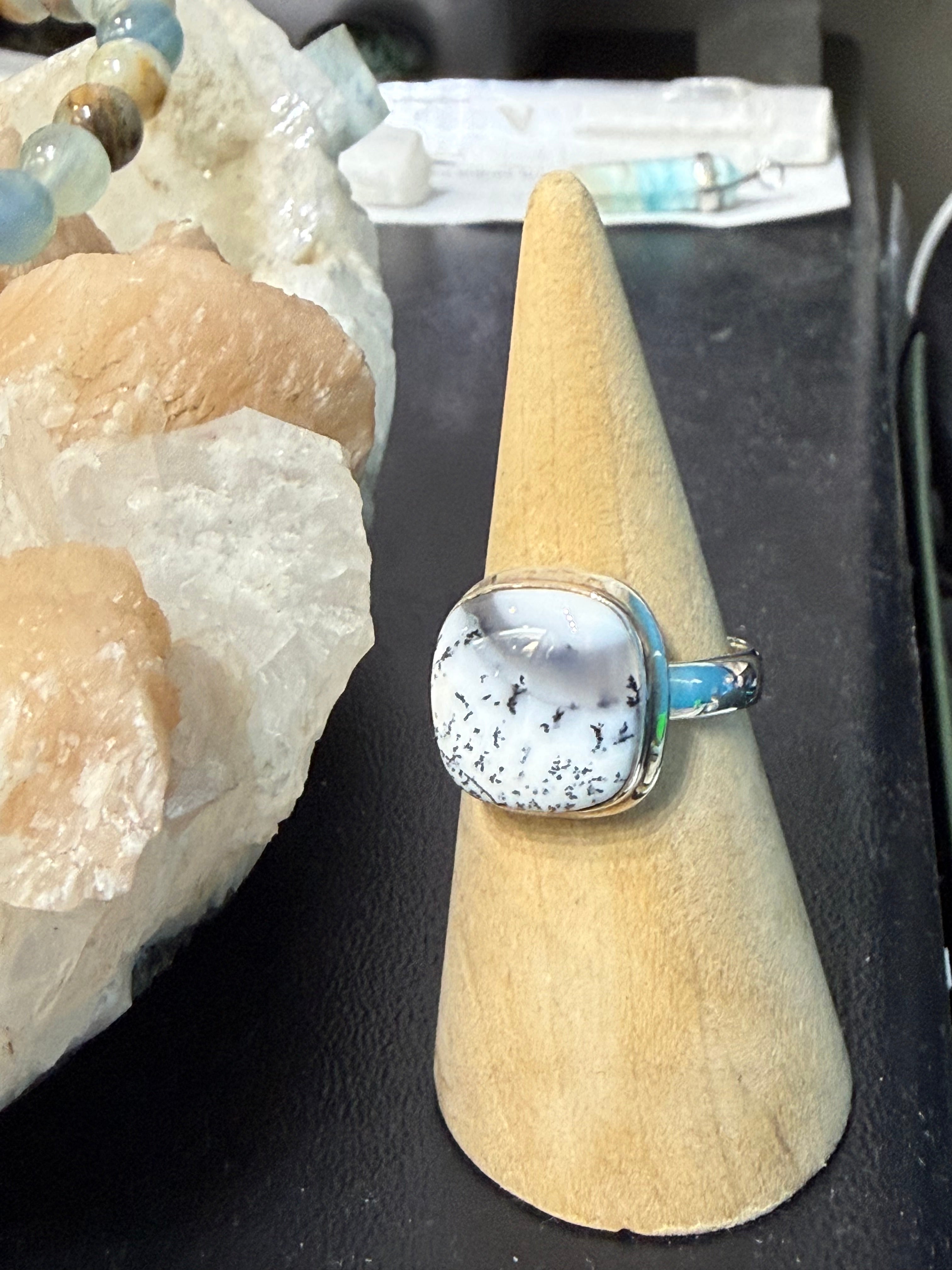 Dendrite Opal Ring – Stone of Growth & Inner Reflection, size 8.5 Crystal Wellness