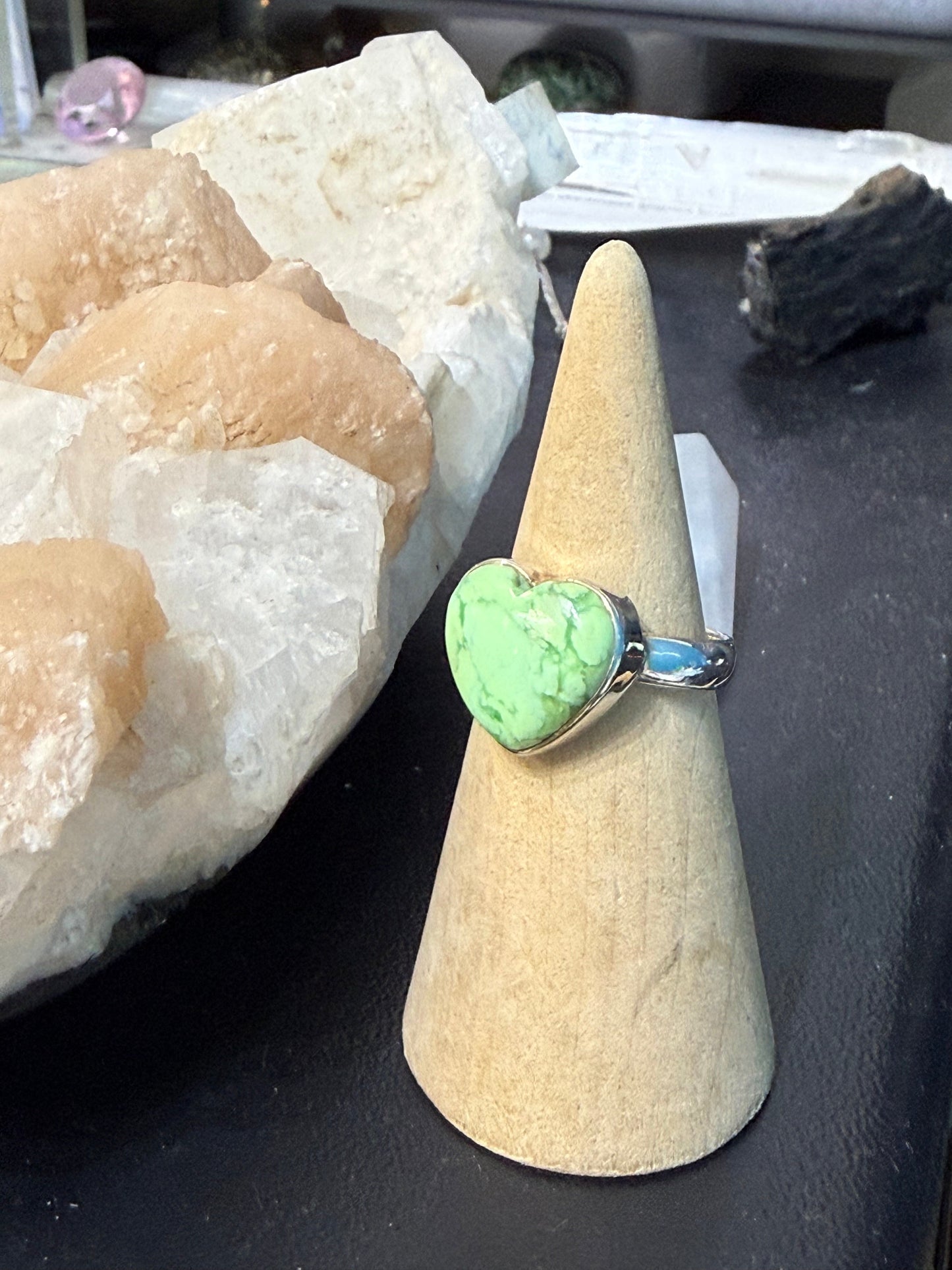 Lemon Chrysoprase Ring
A gentle ray of renewal, hope, and heart-healing energy. Size 7.5 Crystal Wellness