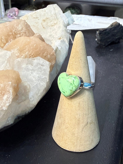 Lemon Chrysoprase Ring
A gentle ray of renewal, hope, and heart-healing energy. Size 7.5 Crystal Wellness