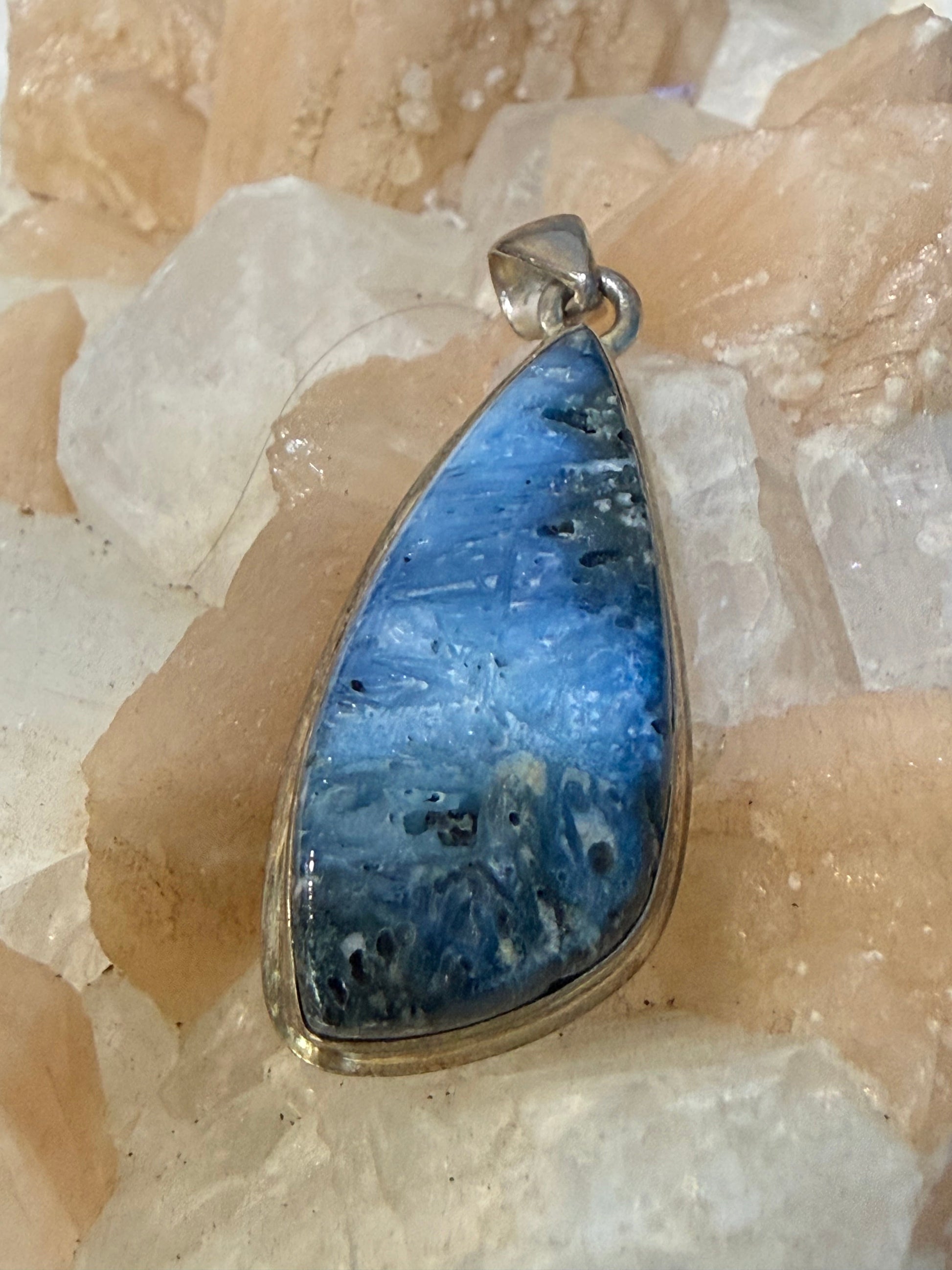 Blue Ice Glacierite Pendant – Calm Clarity & Frozen Wisdom, 36mmx18mm Crystal Wellness