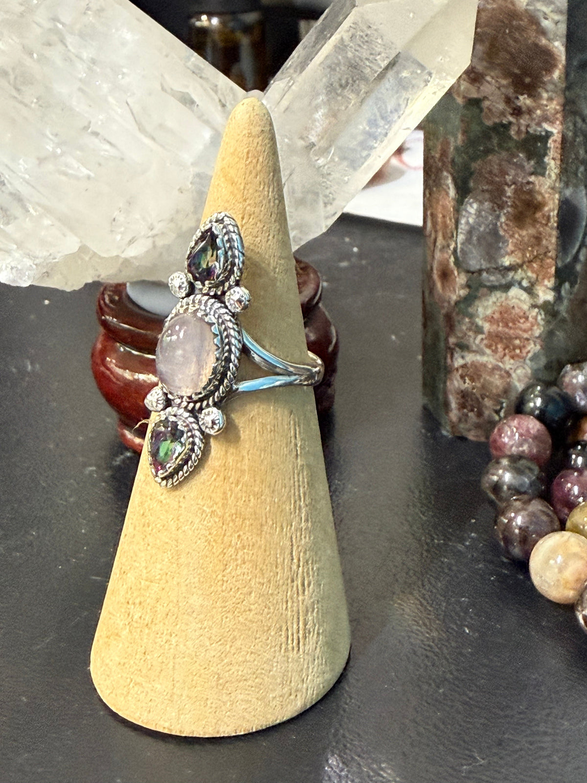 Rose Quartz & Mystic Topaz Ring
Stone of Love, Self-Worth & Radiant Transformation, size 6 Crystal Wellness