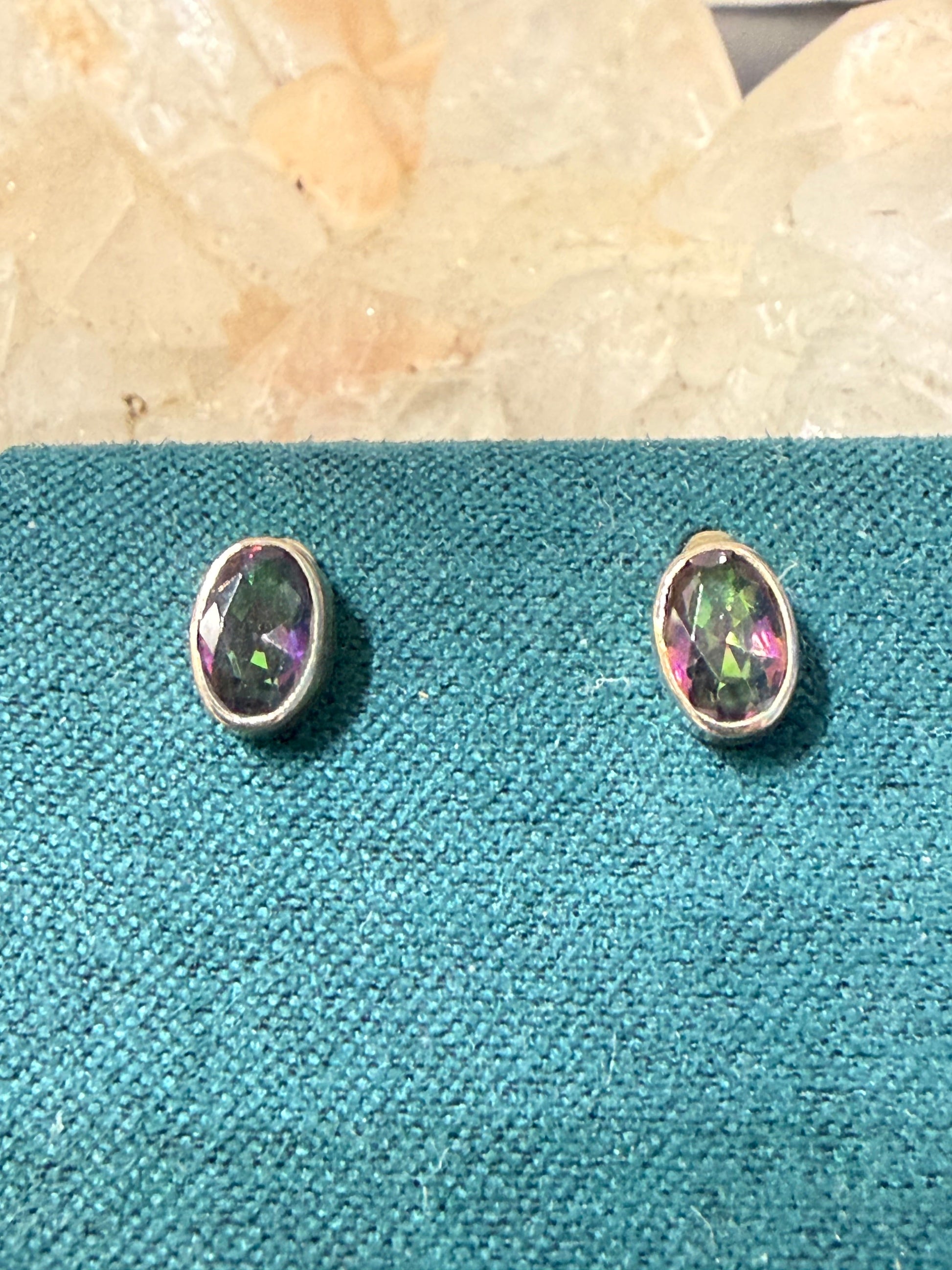 Mystic Topaz Stud Earrings – Radiance of Transformation & Joy, 8mmx5mm Crystal Wellness