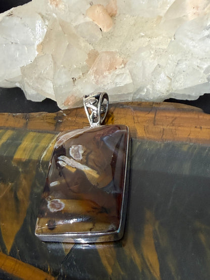 Tube Agate 925 Sterling Silver Pendant, 33mmx22mm Crystal Wellness