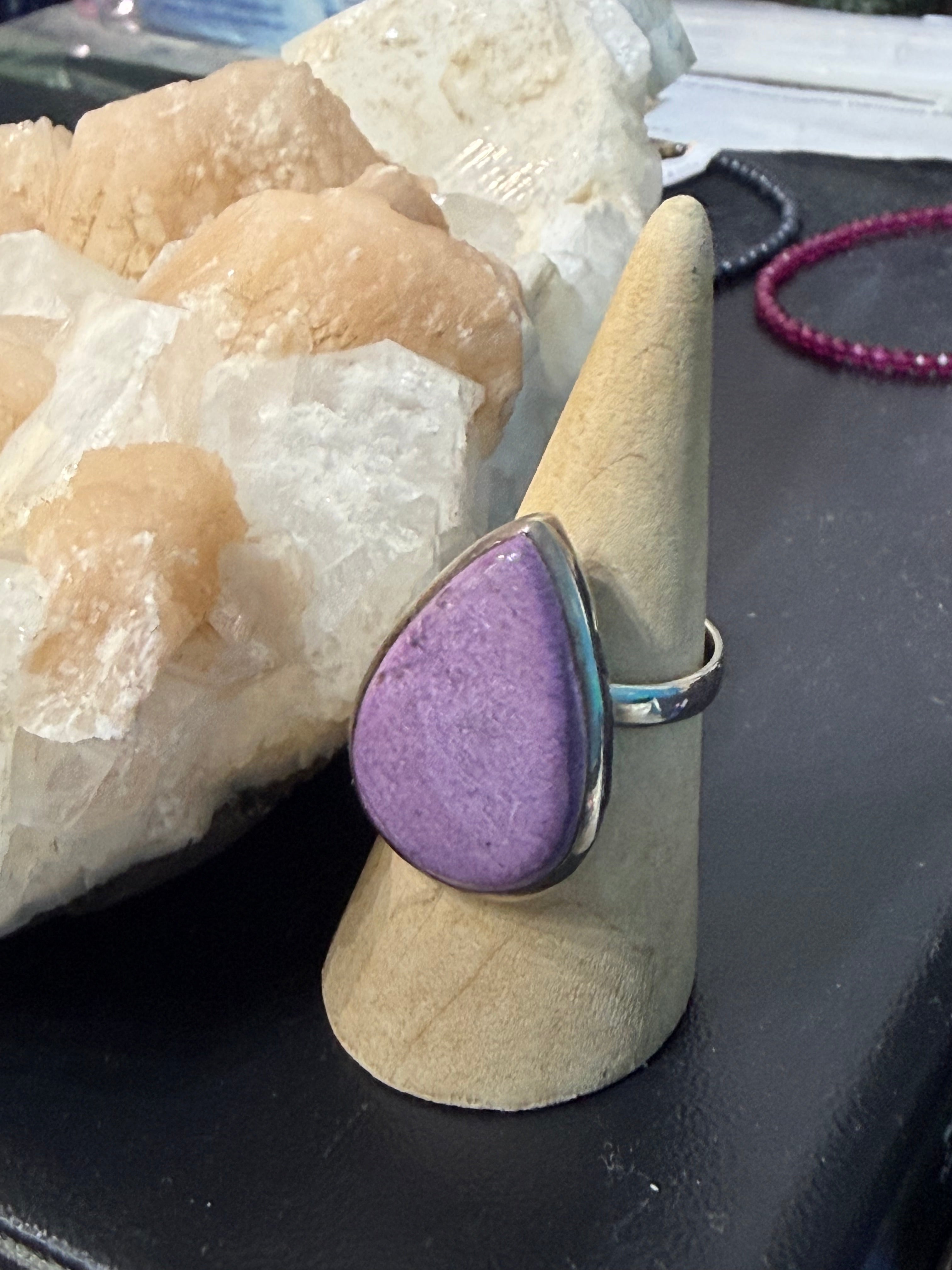 Purpurite Ring, size 9 adjustable - Stone of Spiritual Freedom, Intuition & Transformation Crystal Wellness