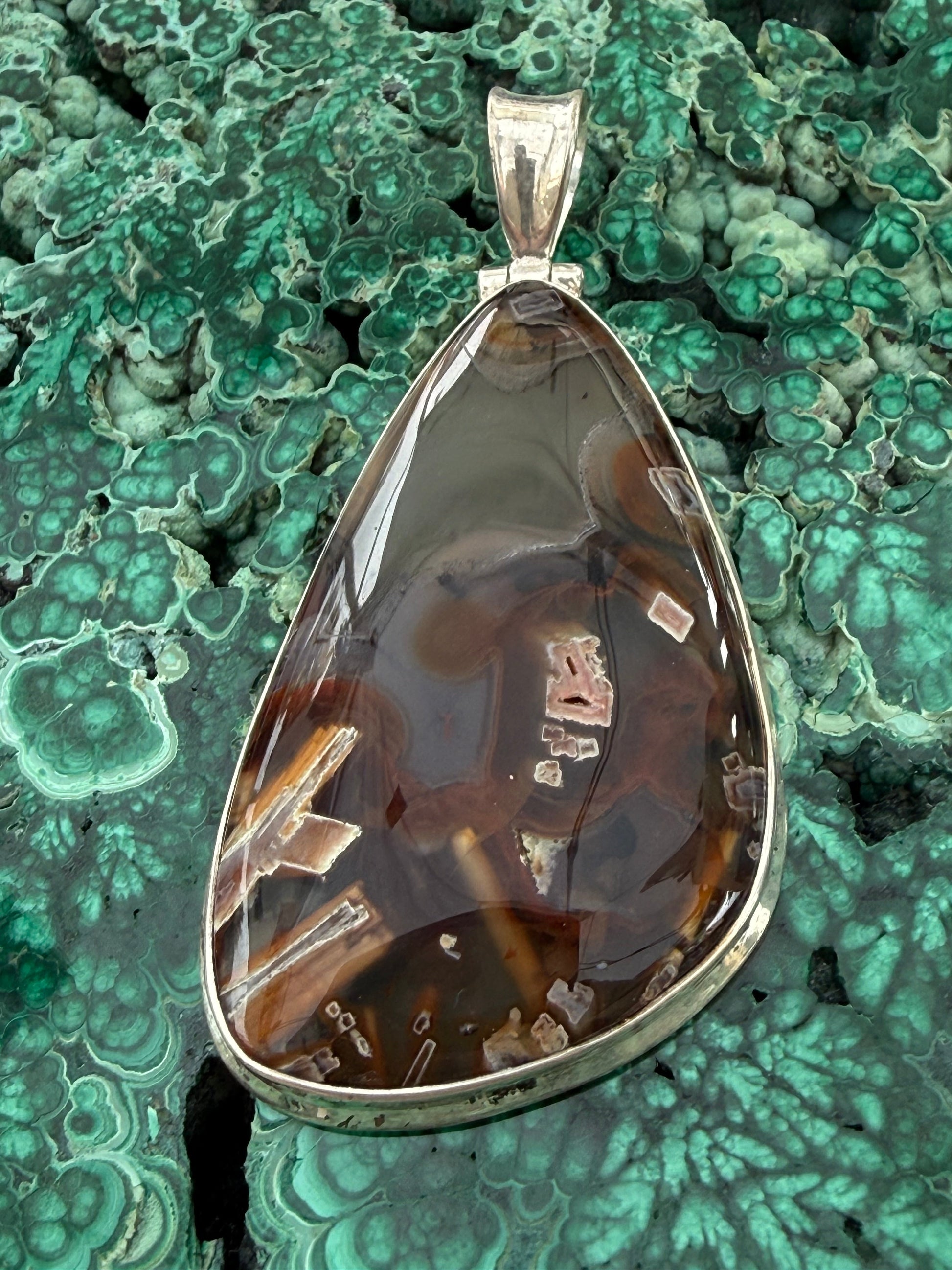Tube Agate Sterling Silver Pendant — Pathways of Strength & Inner Flow Crystal Wellness