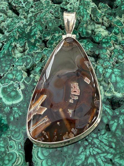 Tube Agate Sterling Silver Pendant — Pathways of Strength & Inner Flow Crystal Wellness
