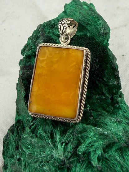 Butterscotch Amber Silver Pendant 24mmx20mm Crystal Wellness