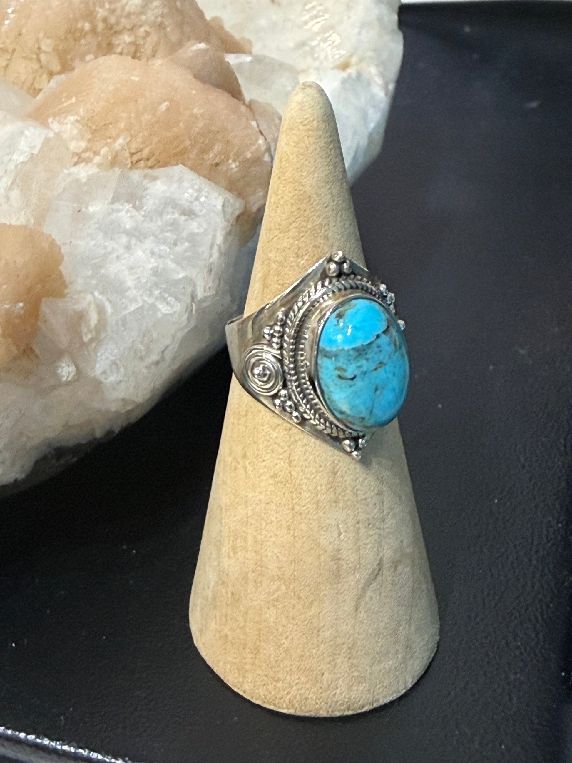 Blue Mohave Turquoise Sterling Silver Ring – Size 6.5 | Stone of Expression & Inner Harmony Crystal Wellness