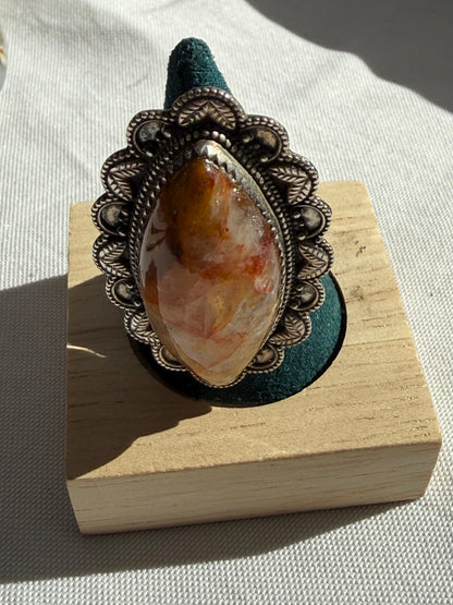 Fire Quartz (Hematoid Quartz) Ring, size 8.5| Grounding • Courage • Focus Crystal Wellness