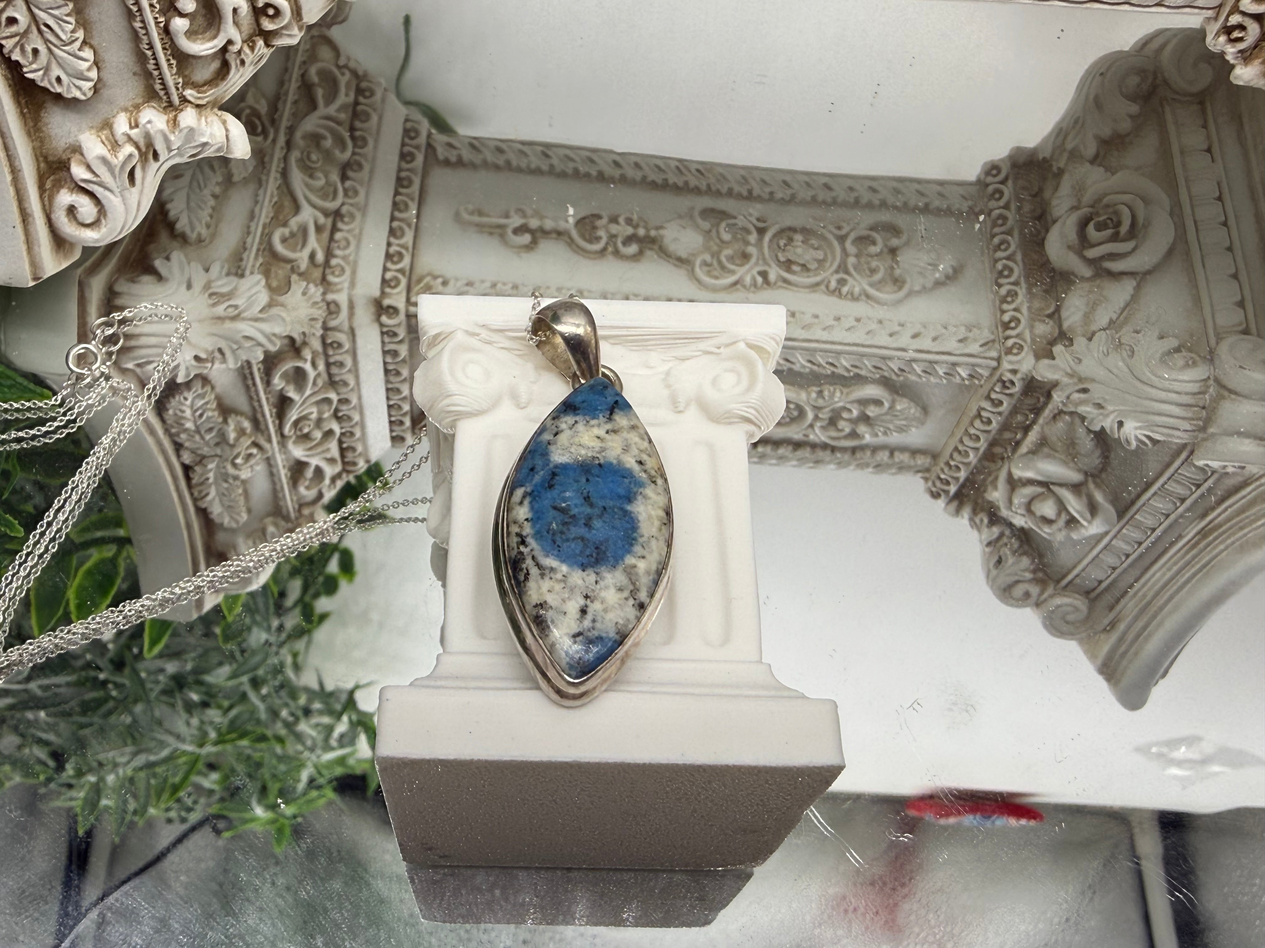 K2 Stone (Granite & Azurite) Sterling Silver (92.5) Pendant – 35x18mm Crystal Wellness