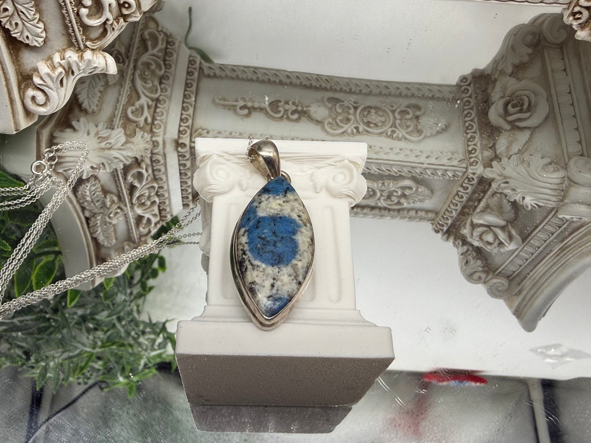 K2 Stone (Granite & Azurite) Sterling Silver (92.5) Pendant – 35x18mm Crystal Wellness