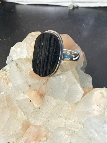 Raw Black Tourmaline Ring – Protection, , size 12 Crystal Wellness