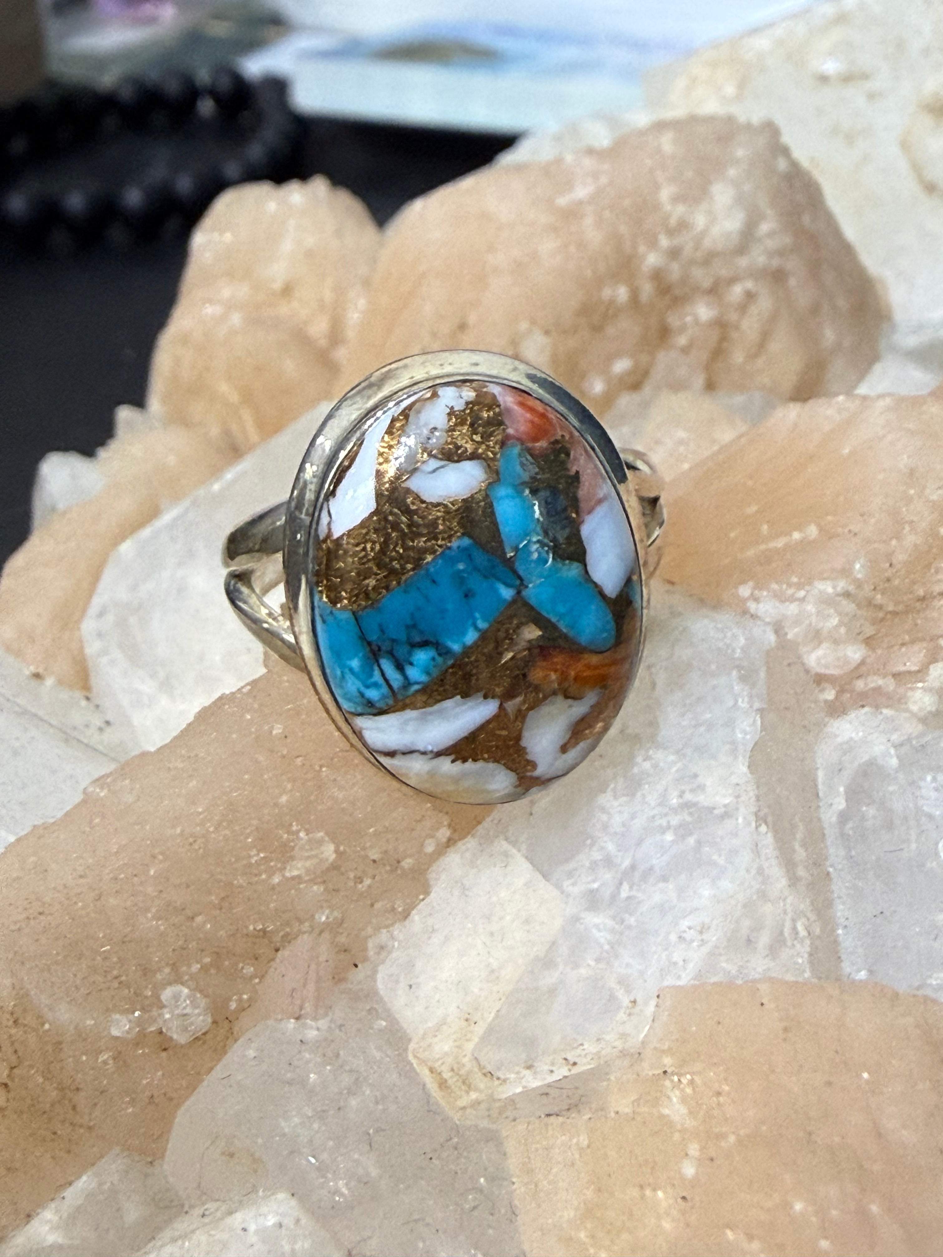 Spiny Oyster Turquoise Ring, size 8 – A Symbol of Vitality, Protection & Ocean Spirit Crystal Wellness