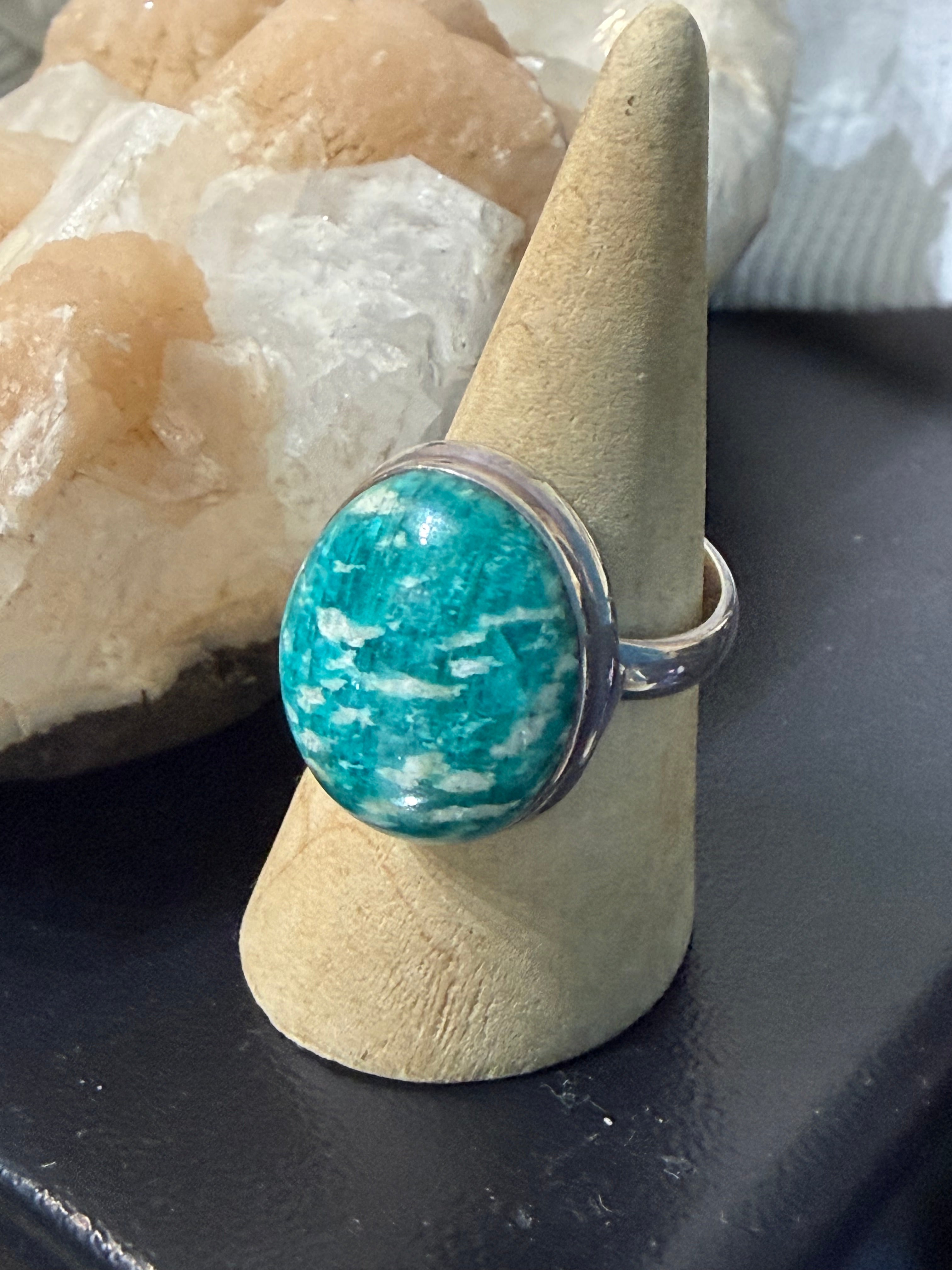 Amazonite Ring, size 9 – Stone of Harmony, Truth & Inner Peace Crystal Wellness