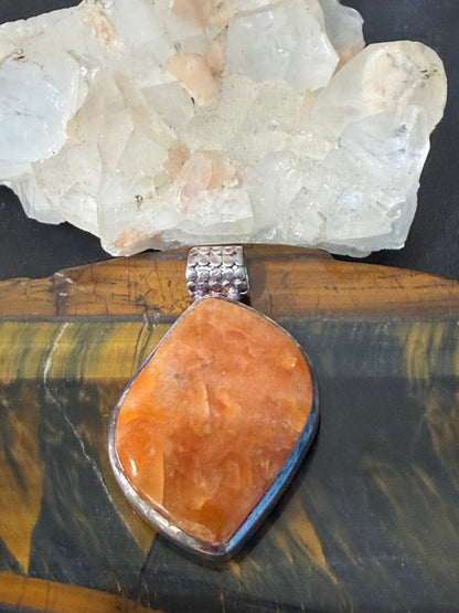 Orange Calcite Pendant — Joy, Vitality & Creative Energy, 37mmx27mm Crystal Wellness