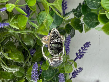 🖤 Black Rutilated Quartz Ring — Grounding, Protection & Inner Strength, size 8 Crystal Wellness