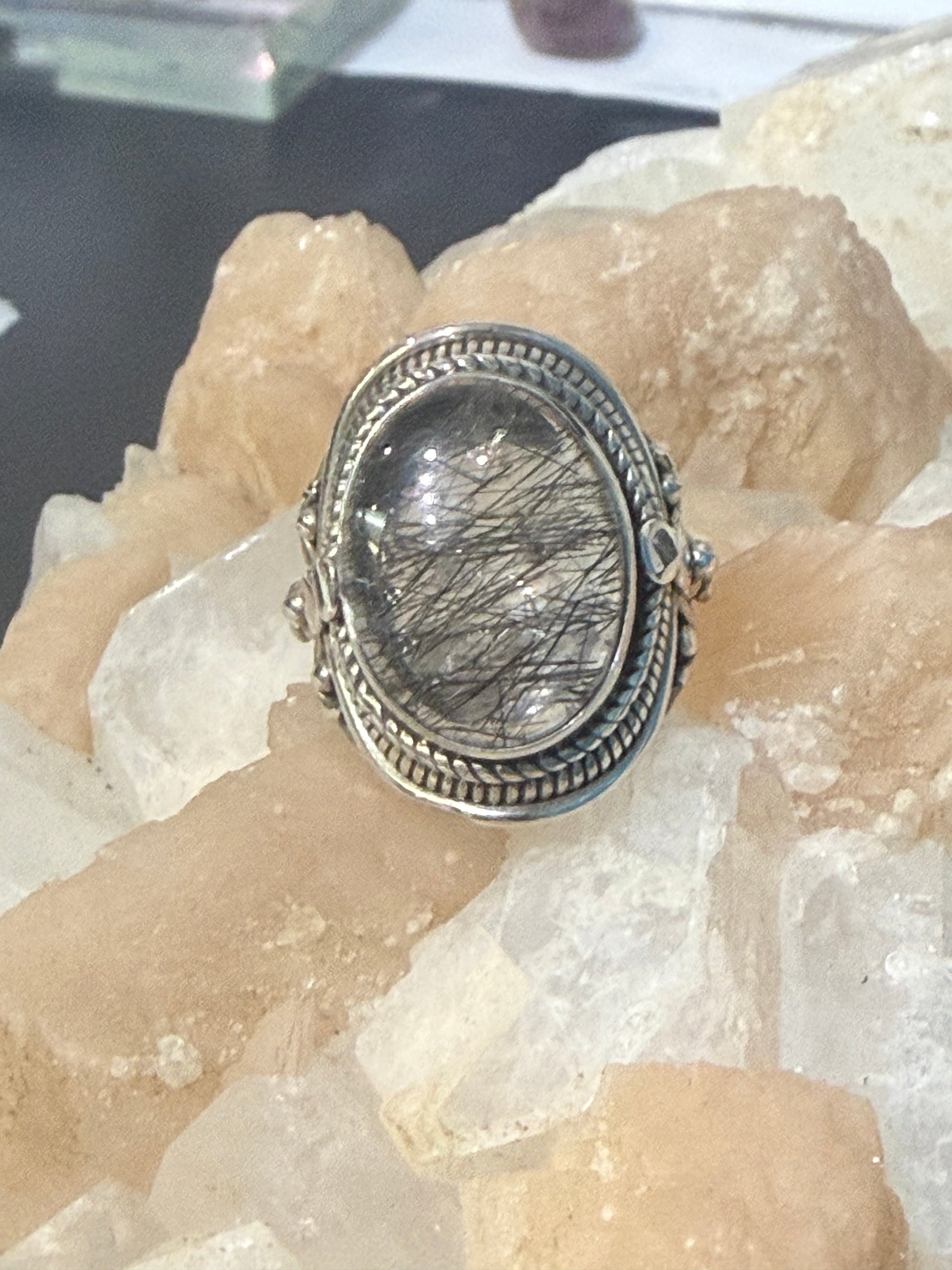 Black Rutilated Quartz Filigree Ring – Threads of Protection & Inner Strength Crystal Wellness