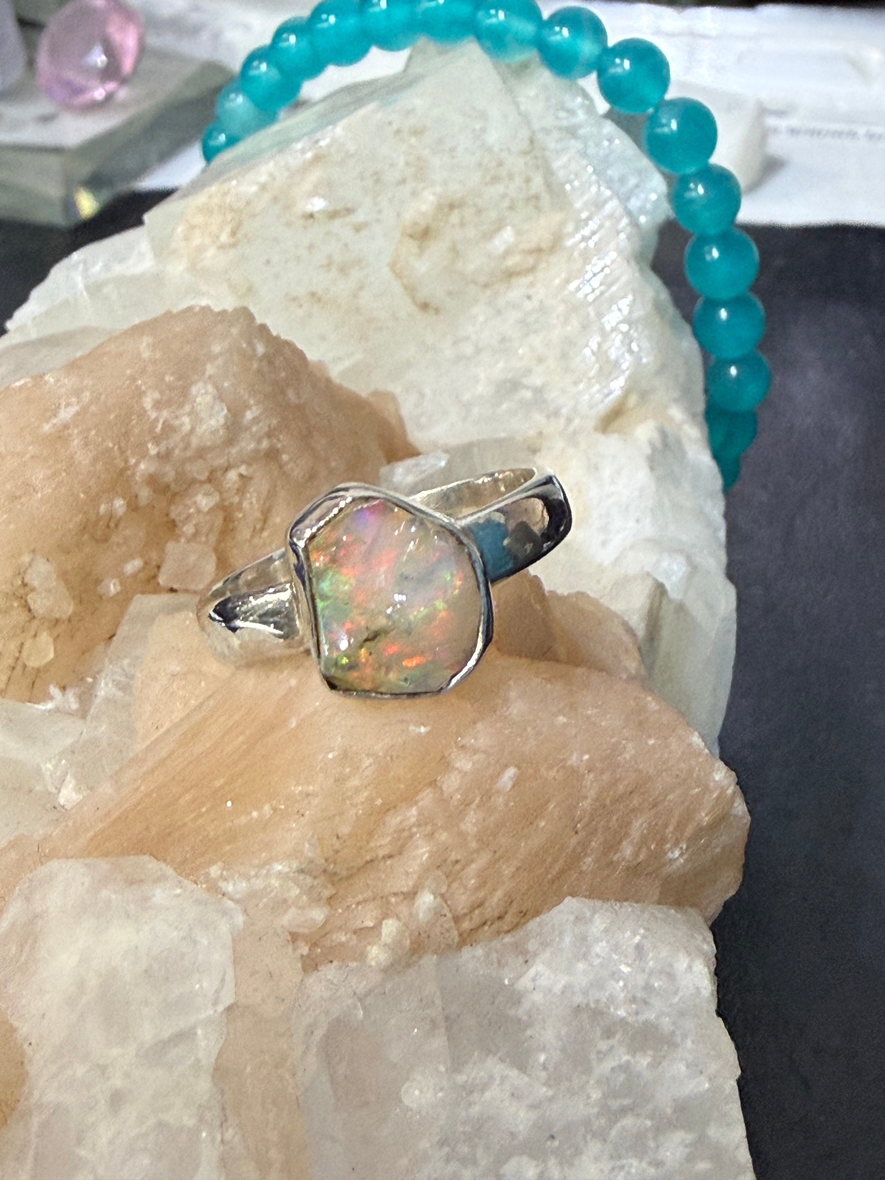 Raw Australian Opal Ring, size 9  – Untamed Fire of the Earth Crystal Wellness