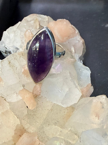 High Grade Amethyst Silver Ring, size 6.75 Crystal Wellness