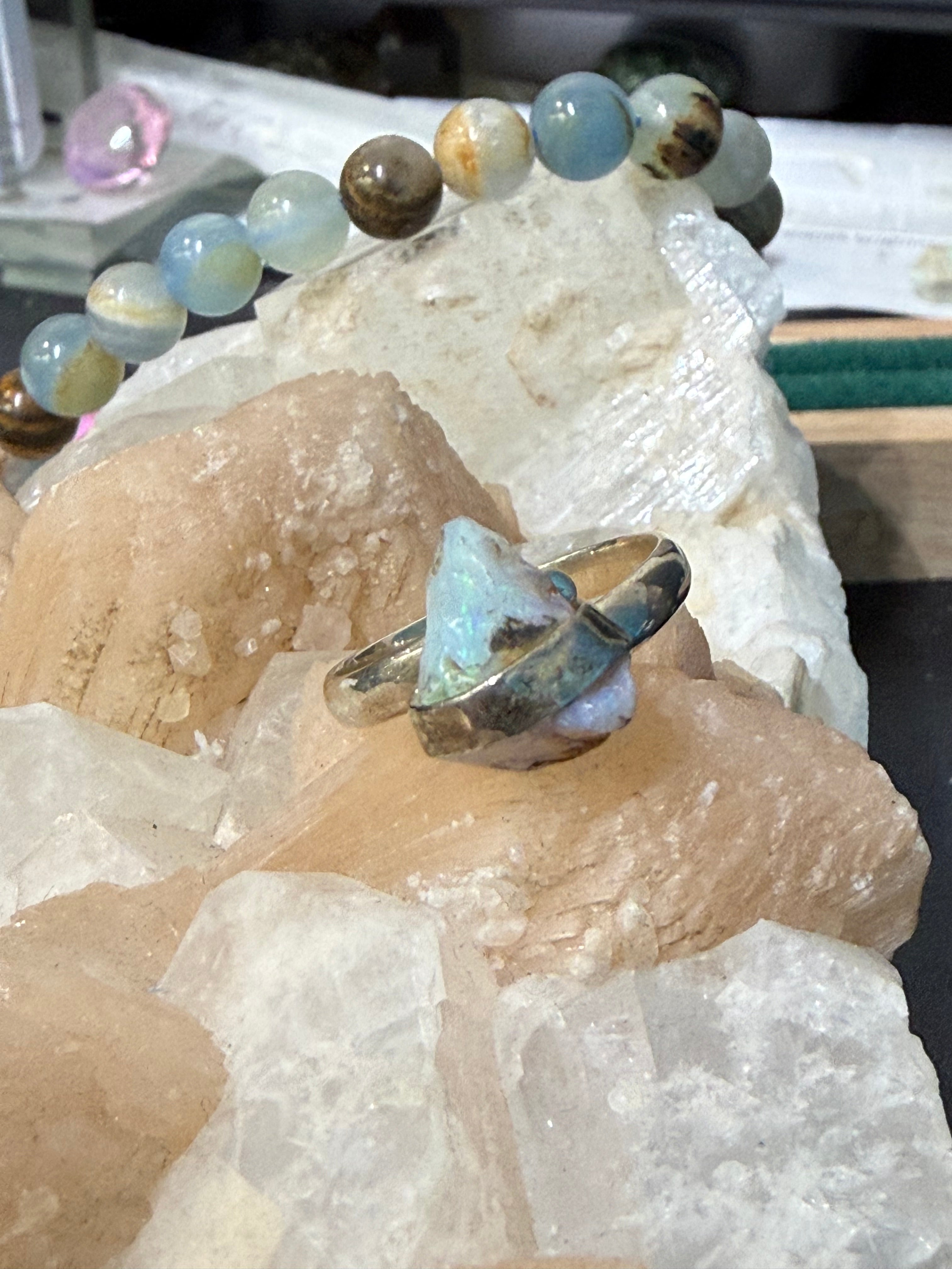 Raw Australian Opal Ring, adjustable size – Untamed Fire of the Earth Crystal Wellness
