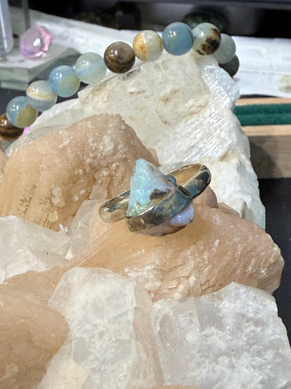 Raw Australian Opal Ring, adjustable size – Untamed Fire of the Earth Crystal Wellness