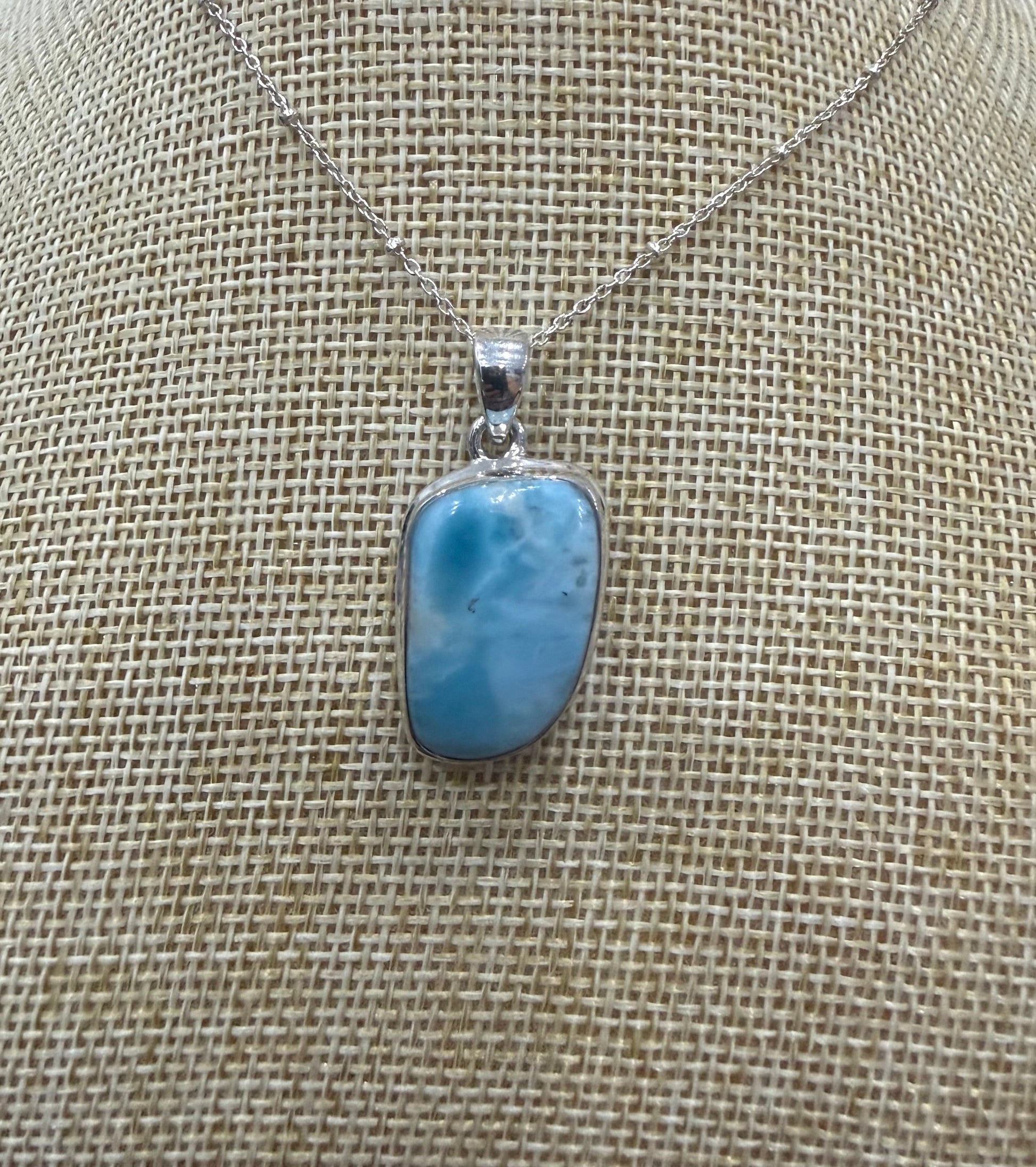 Larimar Sterling Silver (92.5) Pendant High Grade – 24x16 mm Crystal Wellness