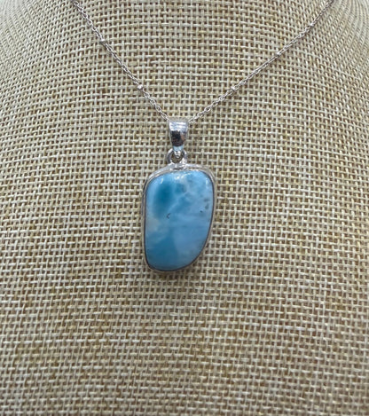 Larimar Sterling Silver (92.5) Pendant High Grade – 24x16 mm Crystal Wellness