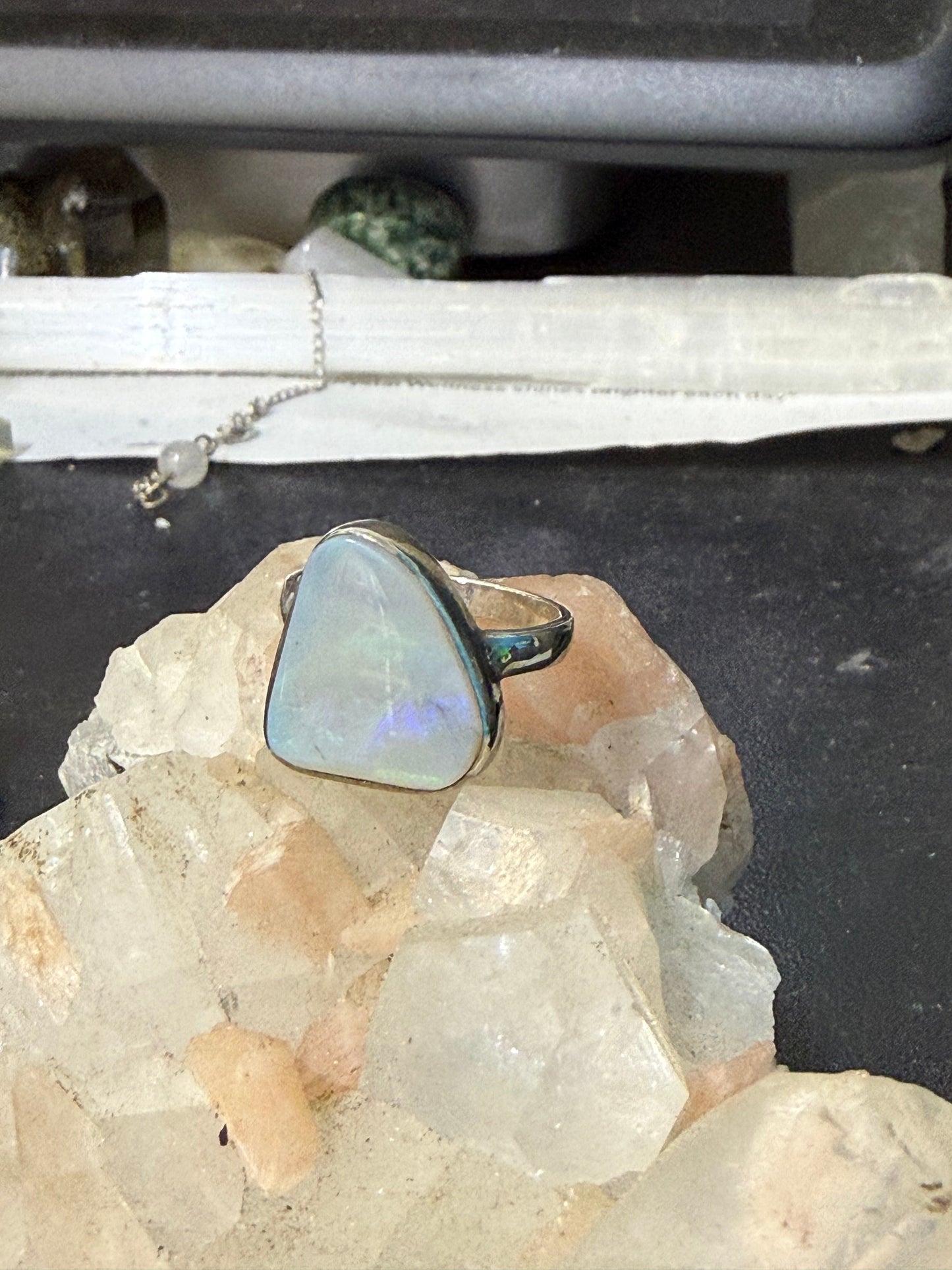 🌈 Solid Australian Opal Ring — “Keeper of Light”, size 8 Crystal Wellness